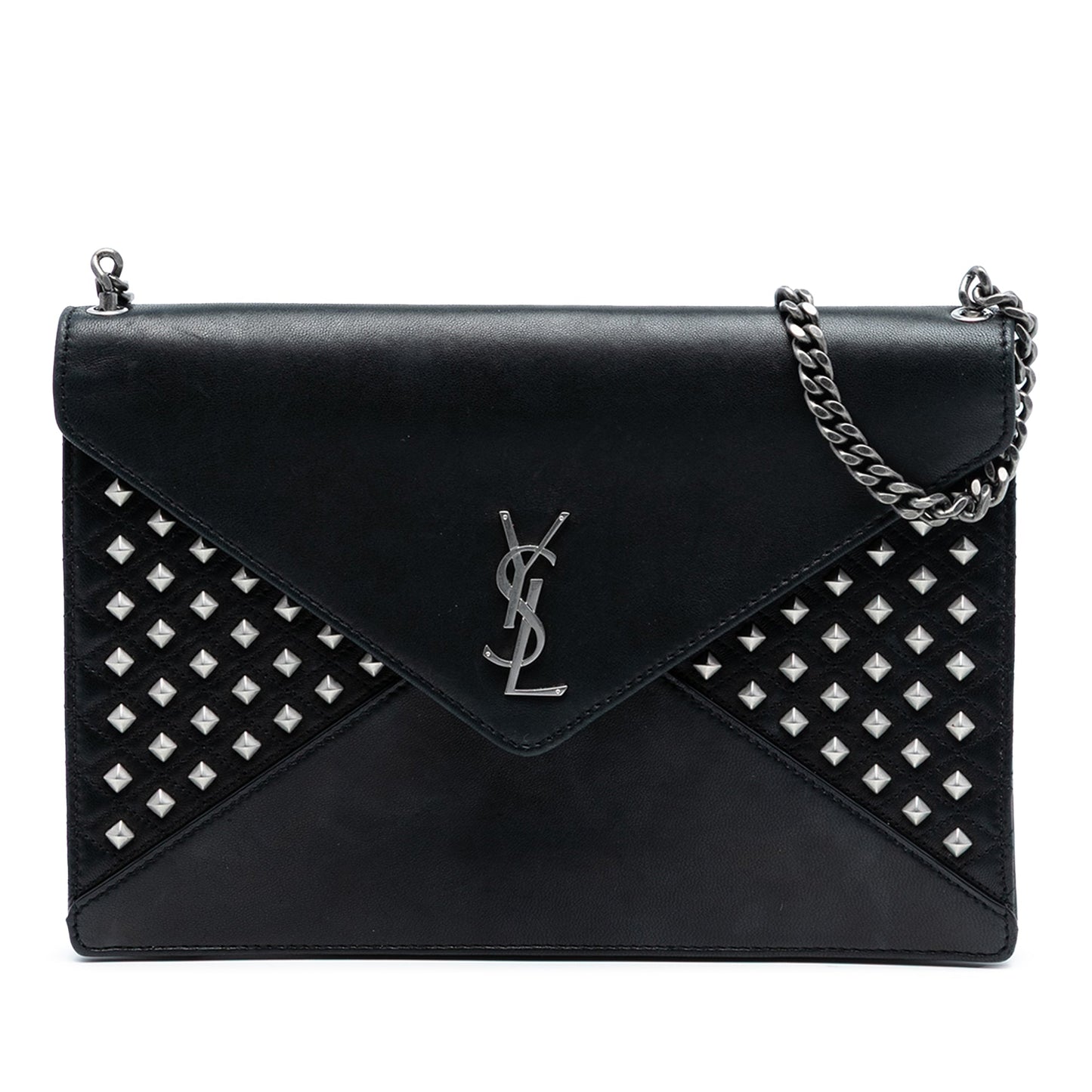 Saint Laurent Quilted Lambskin Studded Monogram Gaby Shoulder Bag