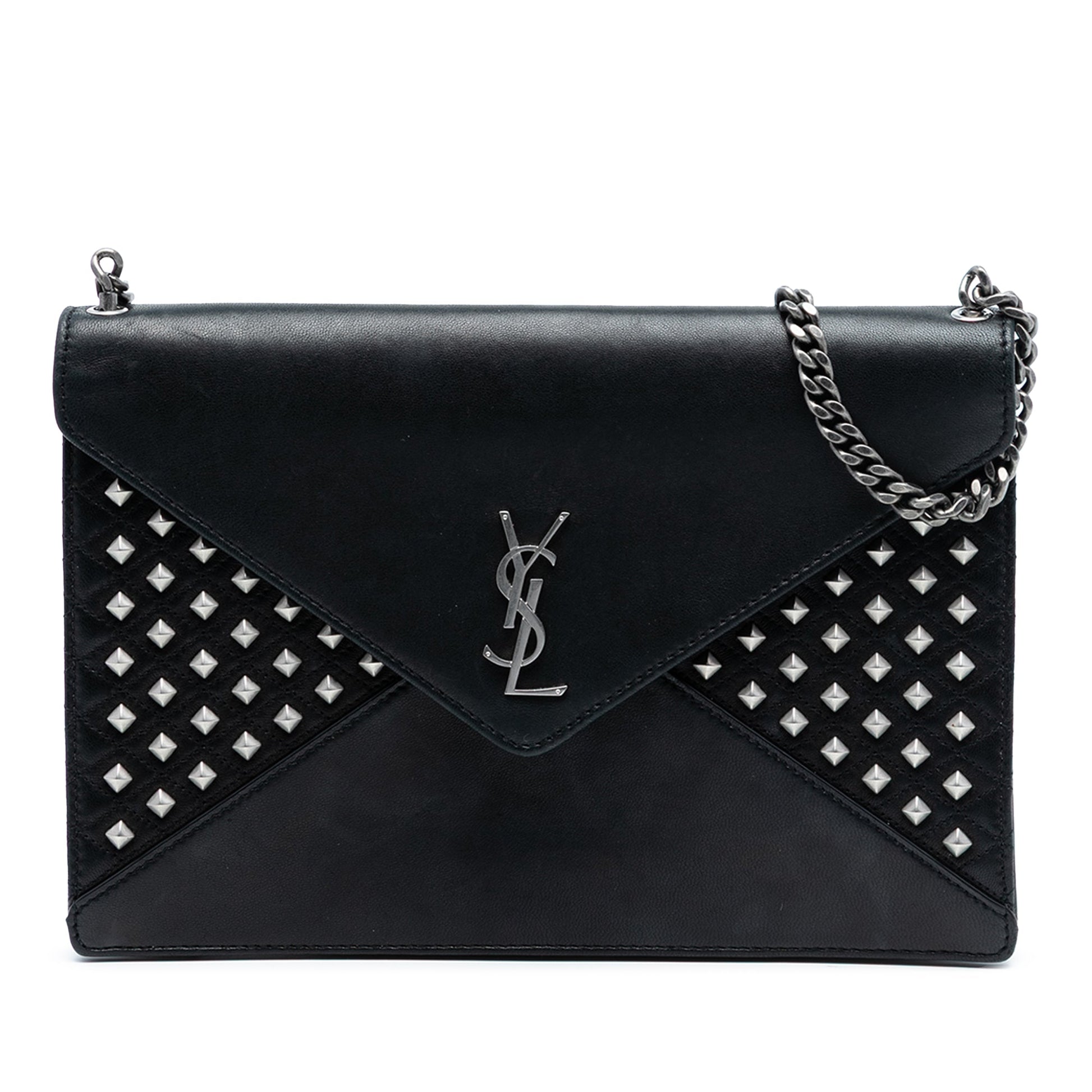 Saint Laurent Quilted Lambskin Studded Monogram Gaby Shoulder Bag