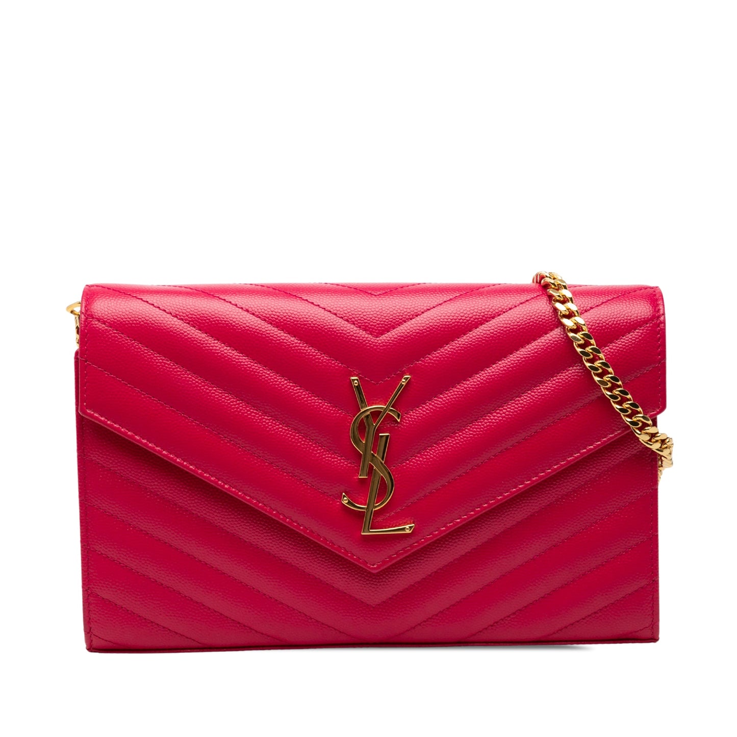 Saint Laurent Grain De Poudre Chevron Monogram Envelope Chain Wallet