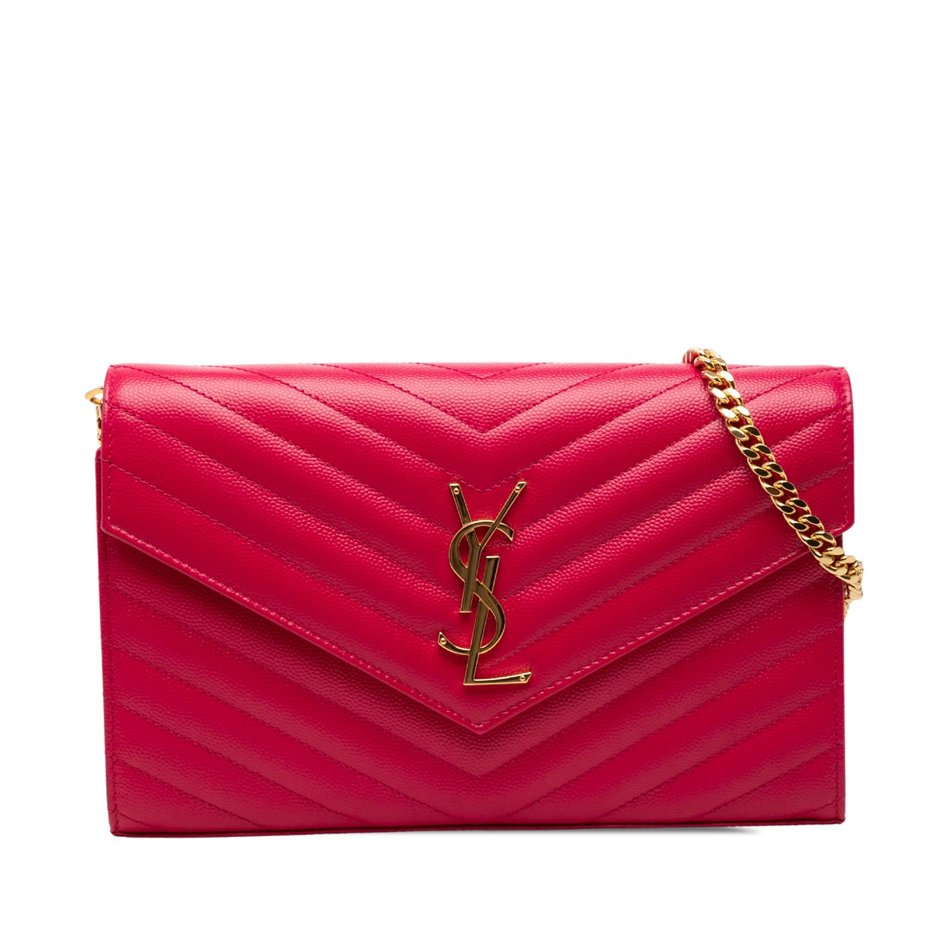 Saint Laurent Grain De Poudre Chevron Monogram Envelope Chain Wallet