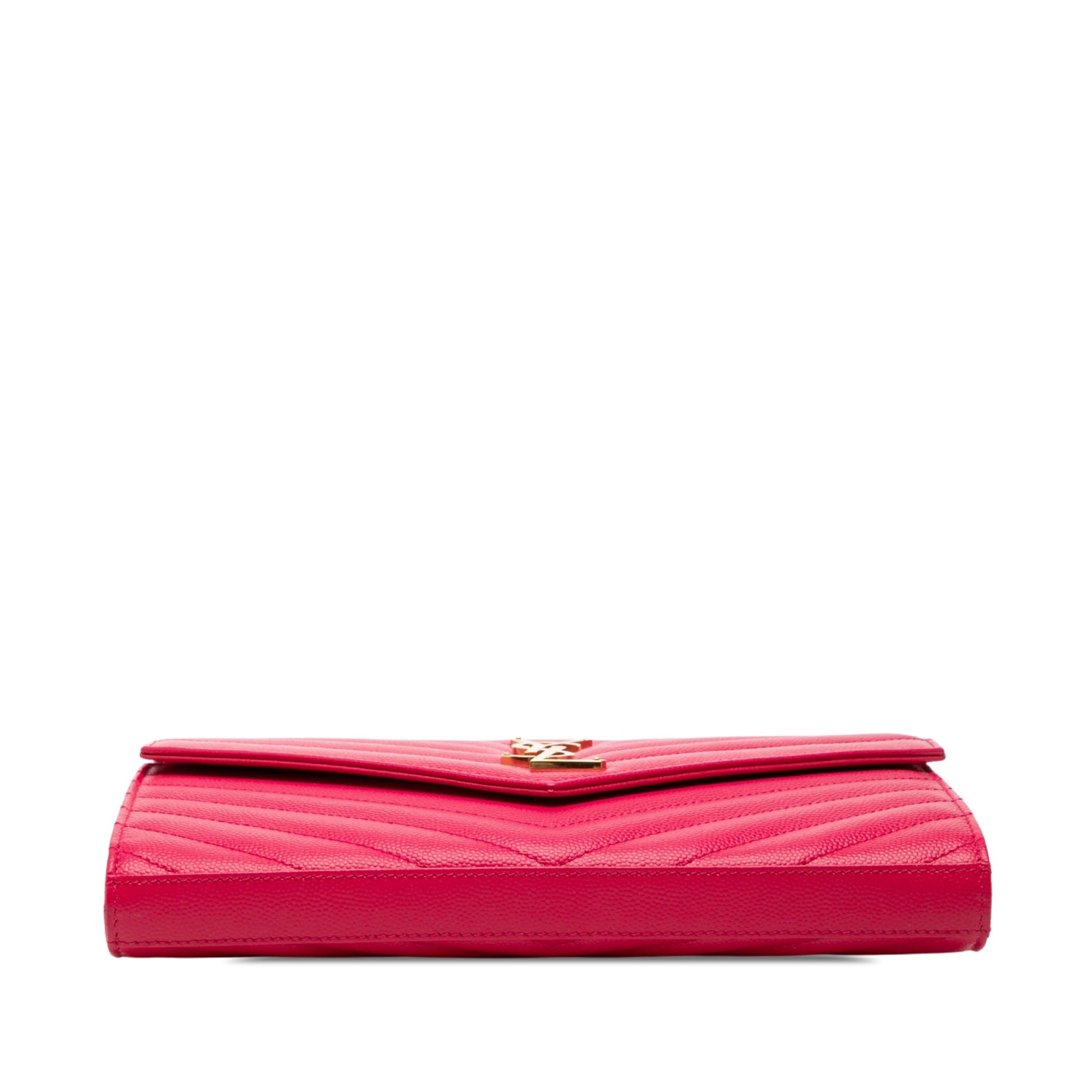 Saint Laurent Grain De Poudre Chevron Monogram Envelope Chain Wallet