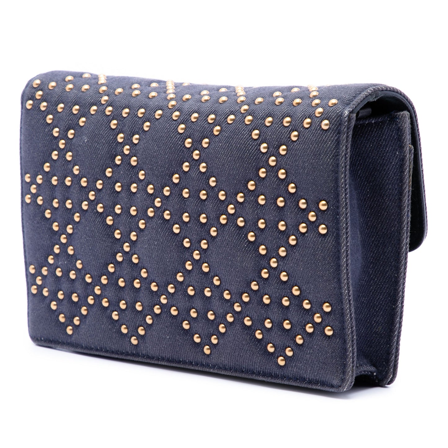 Dior Denim Cannage Studded DiorAddict Wallet on Chain