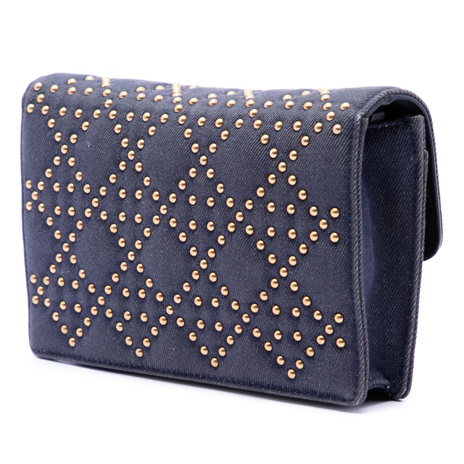 Dior Denim Cannage Studded DiorAddict Wallet on Chain