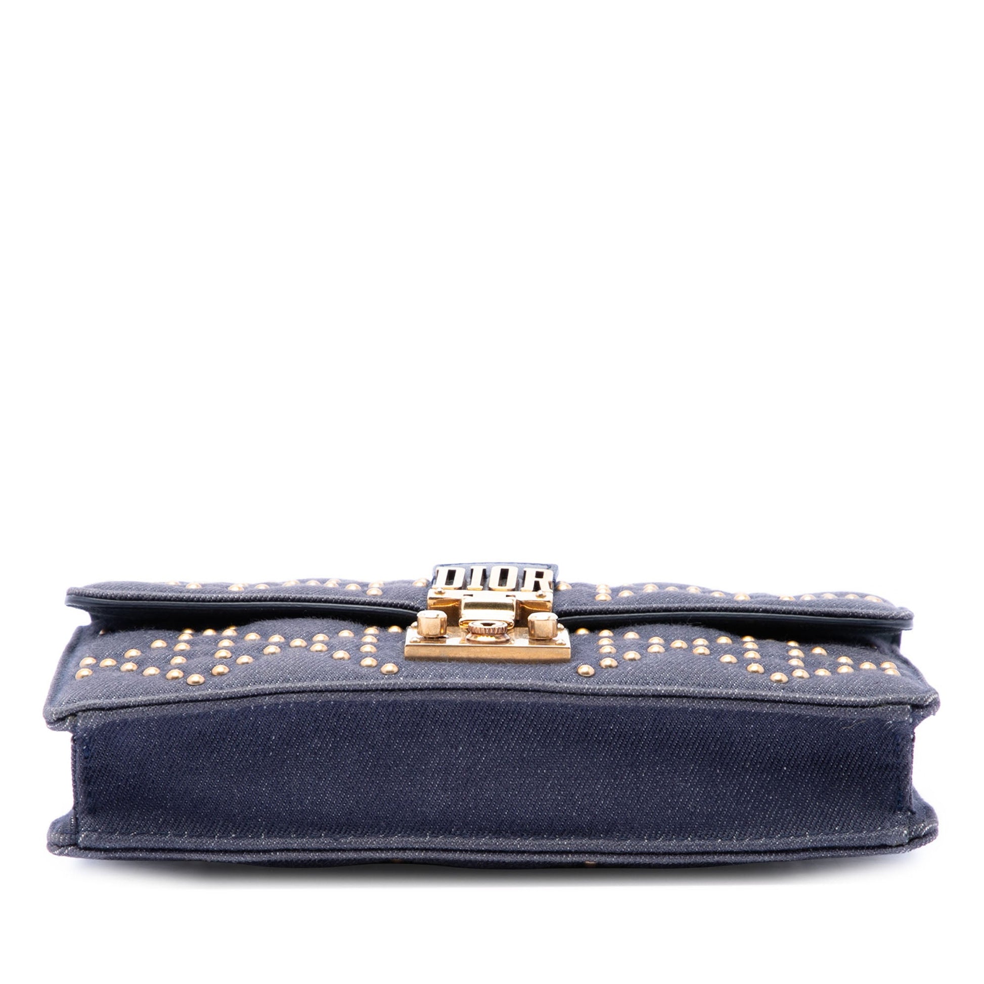 Dior Denim Cannage Studded DiorAddict Wallet on Chain
