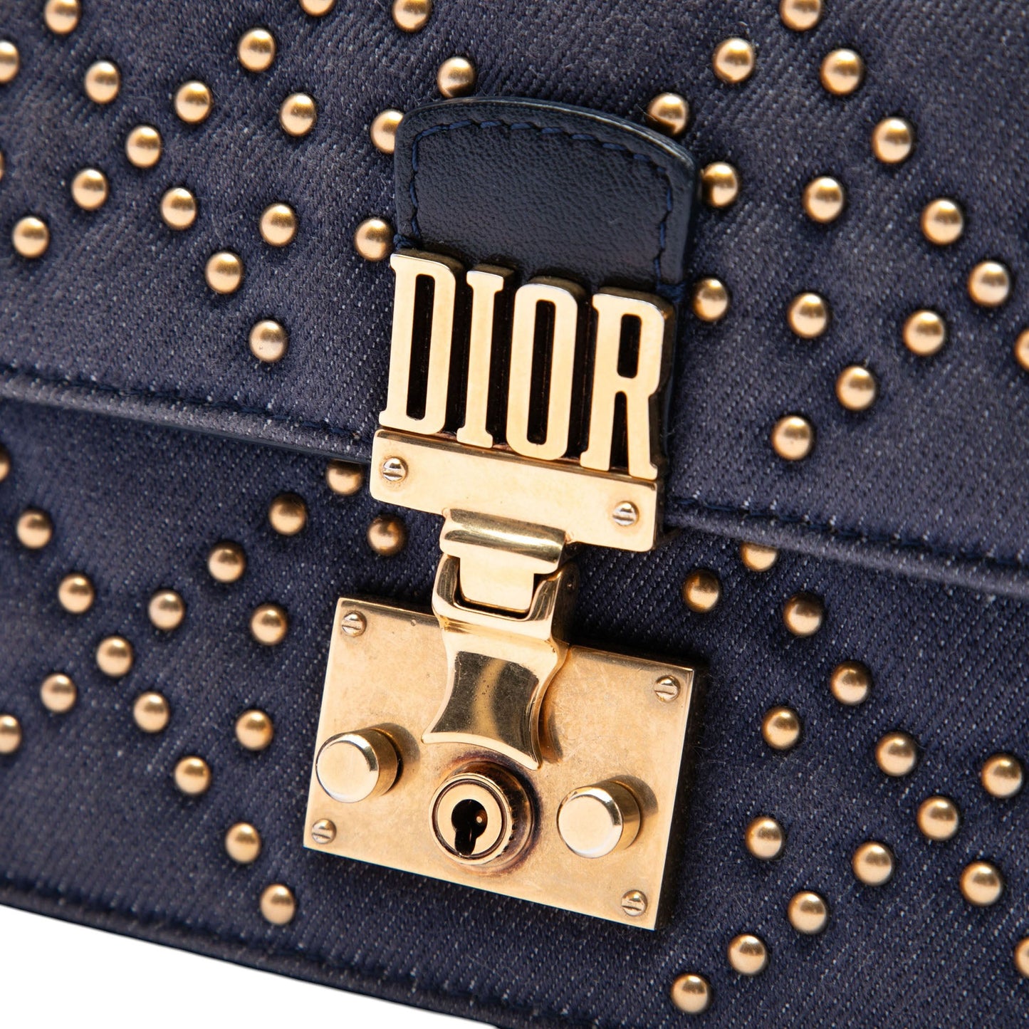 Dior Denim Cannage Studded DiorAddict Wallet on Chain