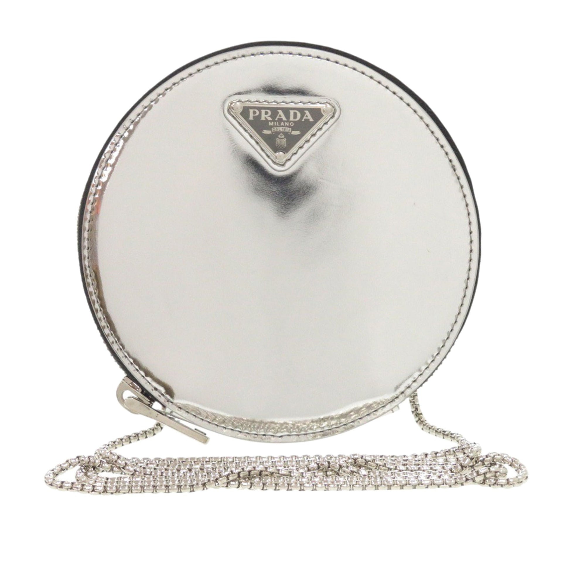 Prada Spazzolato Round Chain Coin Crossbody