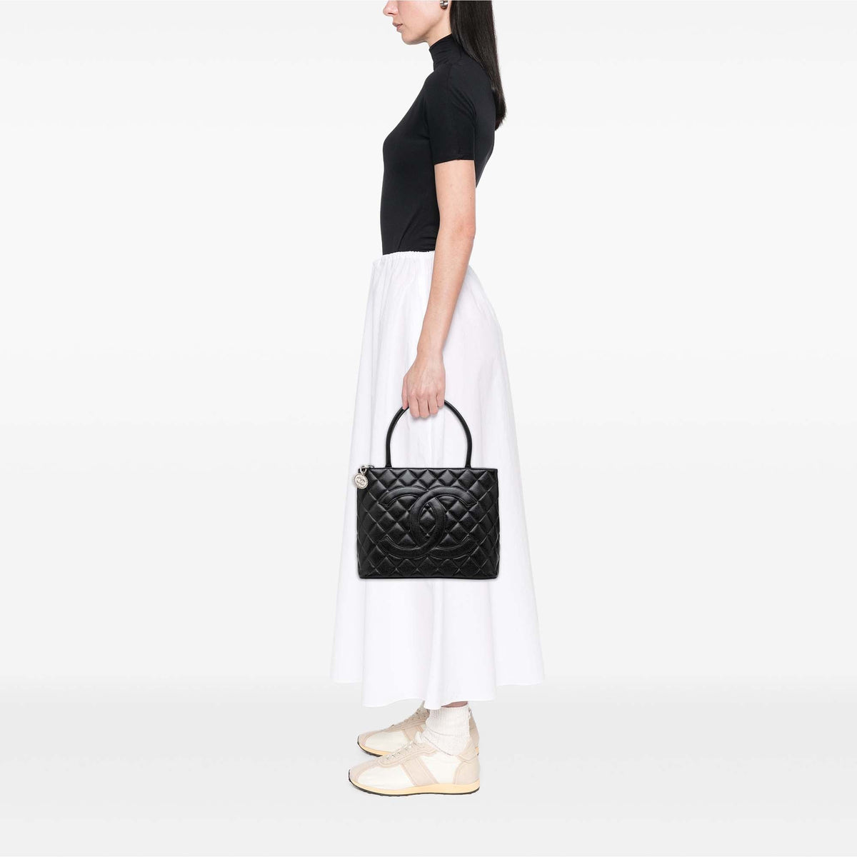 Chanel Caviar Medallion Tote — Black