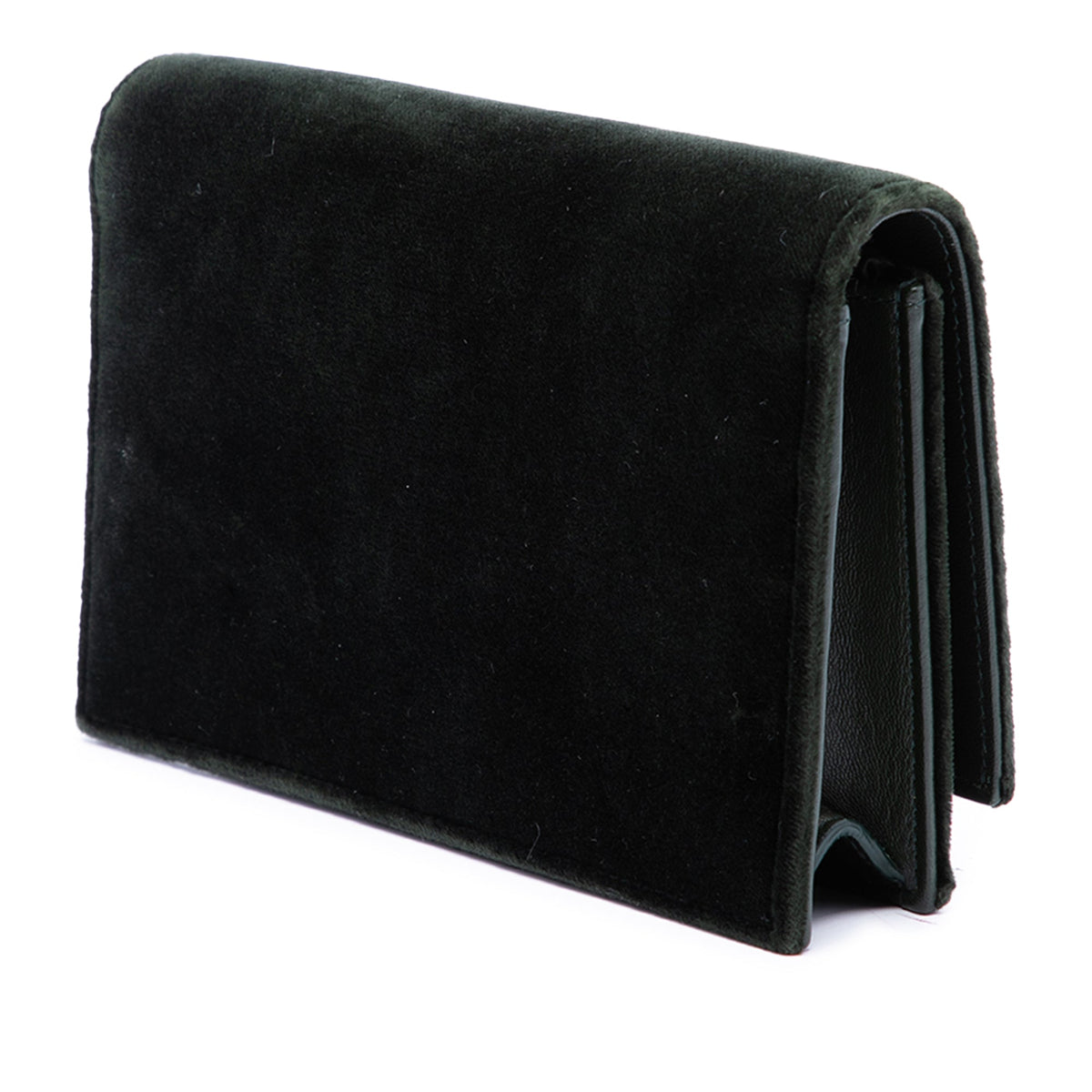 Saint Laurent Velvet Crystal Monogram Kate Tassel Wallet On Chain — Green