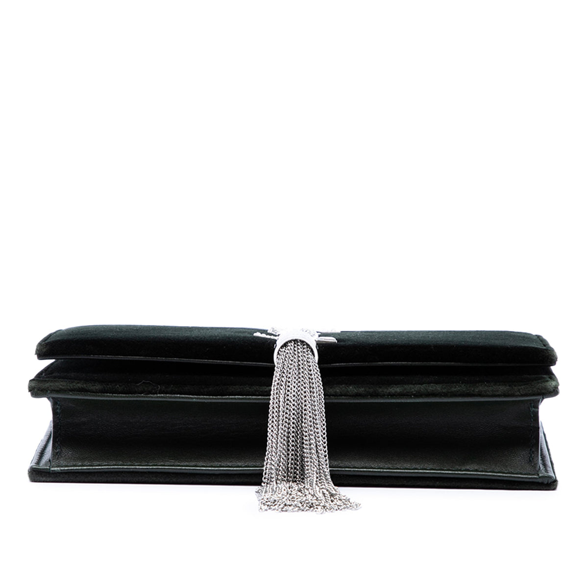 Saint Laurent Velvet Crystal Monogram Kate Tassel Wallet On Chain — Green