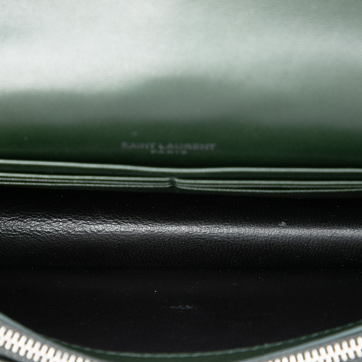Saint Laurent Velvet Crystal Monogram Kate Tassel Wallet On Chain — Green