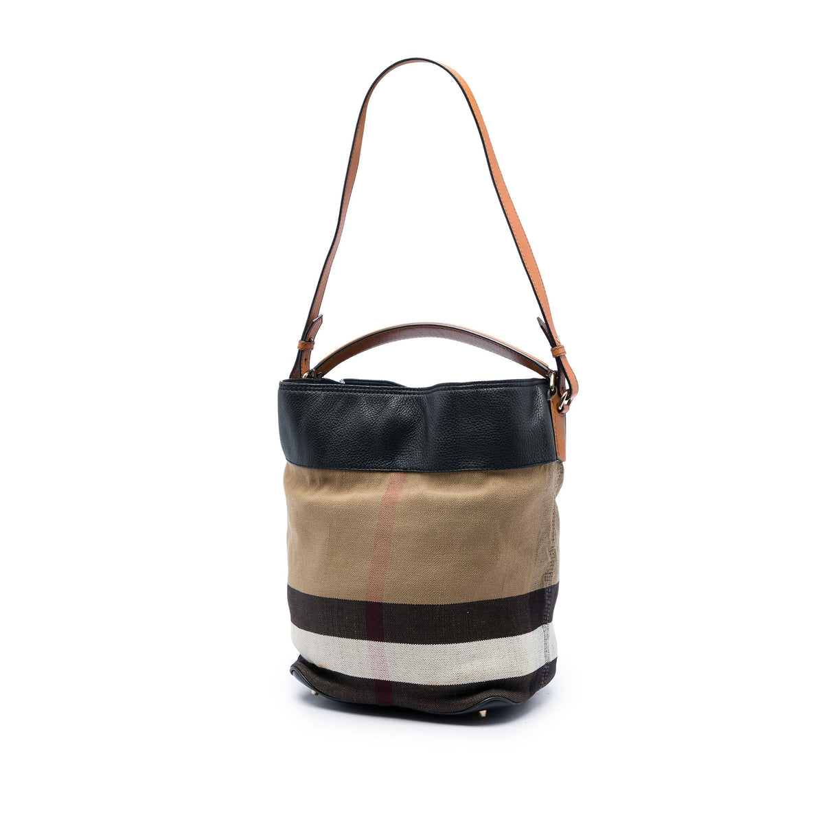 Burberry Medium Mega Check Canvas and Grained Calfskin Ashby Tassel Bucket Bag