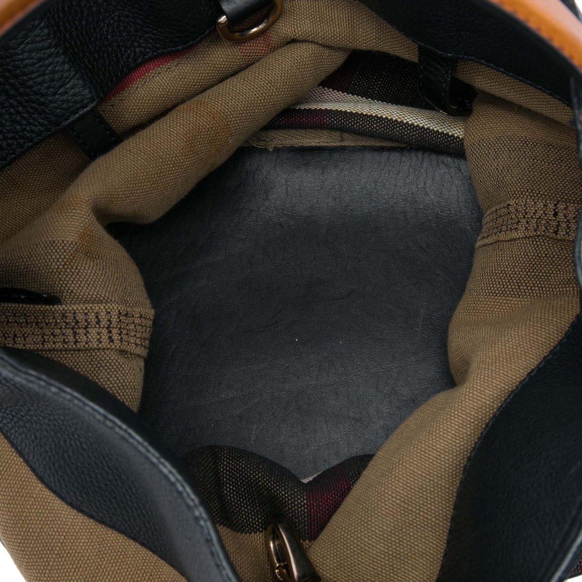 Burberry Medium Mega Check Canvas and Grained Calfskin Ashby Tassel Bucket Bag