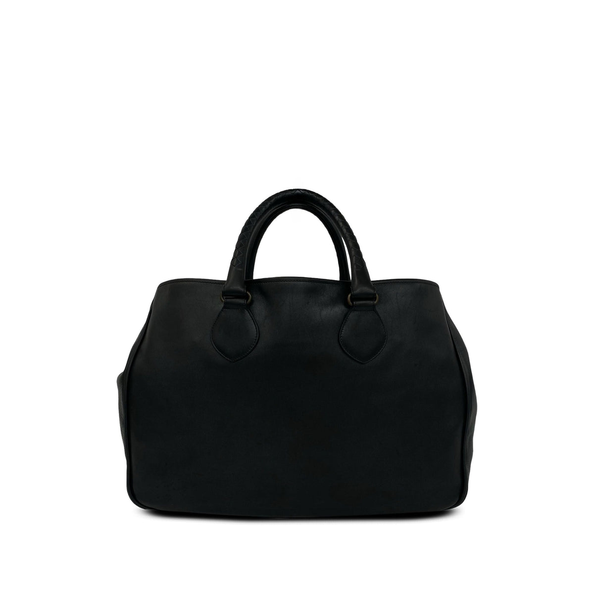 Bottega Veneta Intrecciato Trimmed Handbag — Black