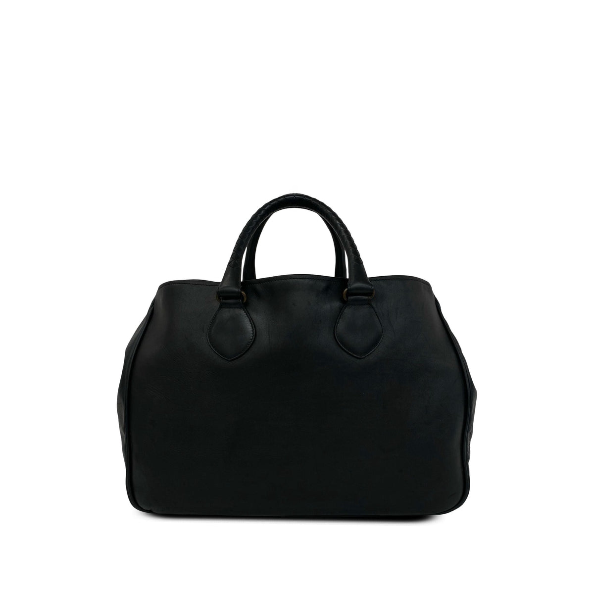 Bottega Veneta Intrecciato Trimmed Handbag — Black