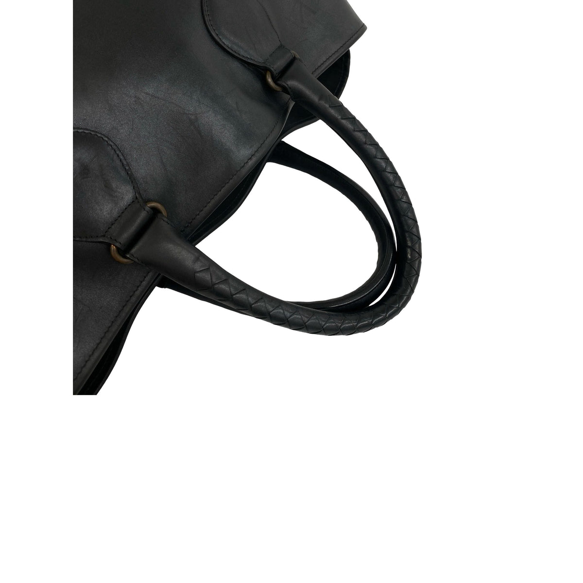 Bottega Veneta Intrecciato Trimmed Handbag — Black