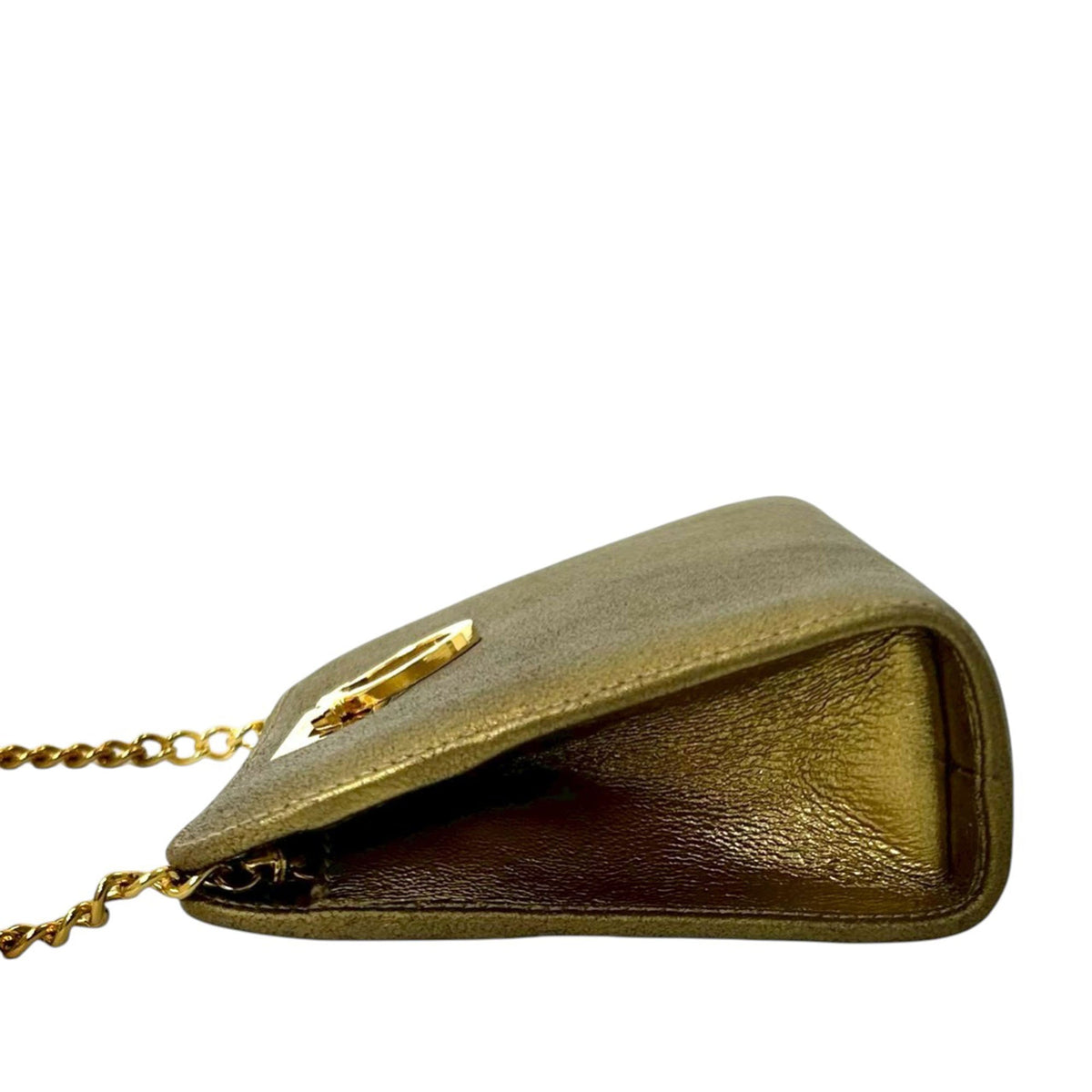 Ferragamo Metallic Leather Gancini Chain Crossbody — Gold