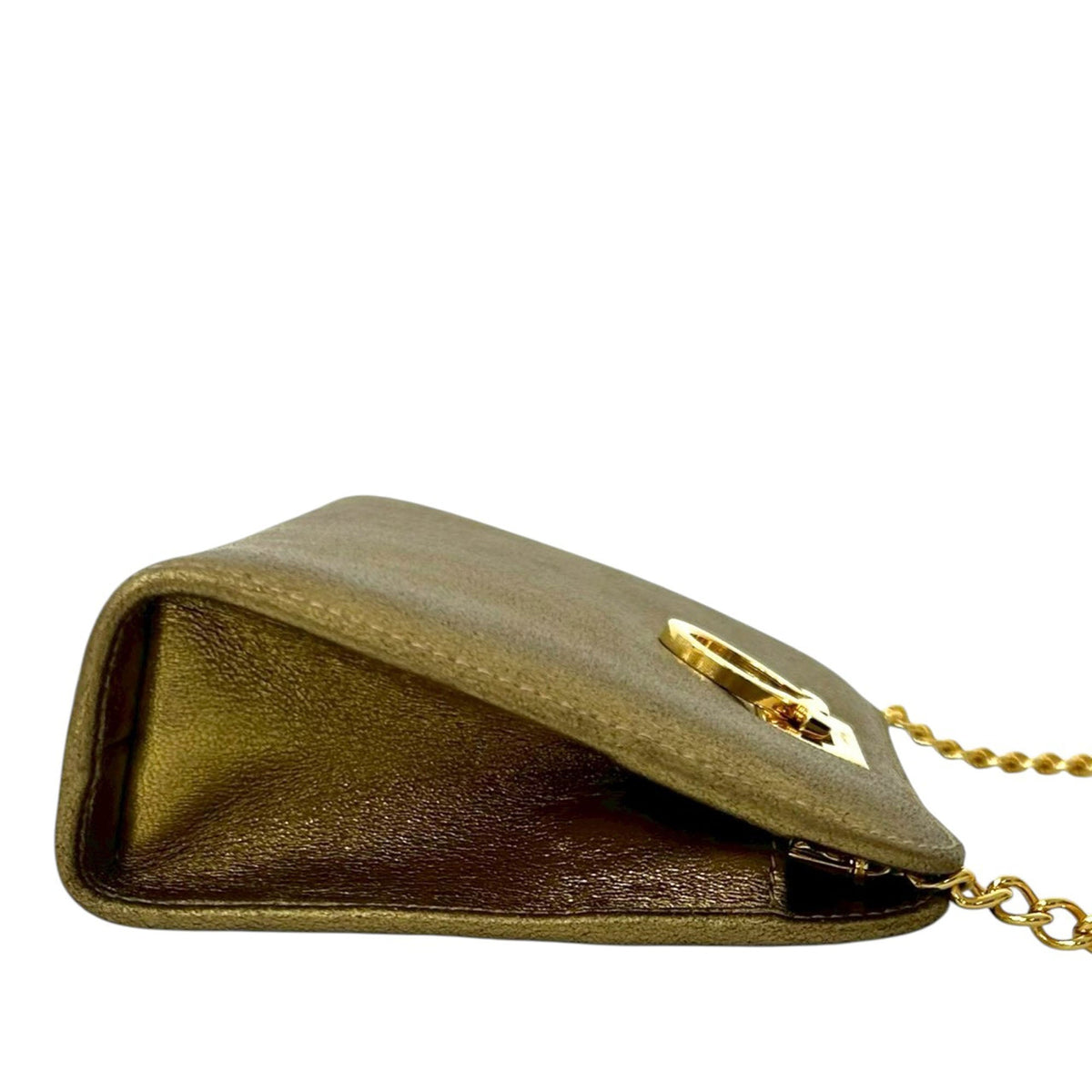 Ferragamo Metallic Leather Gancini Chain Crossbody — Gold