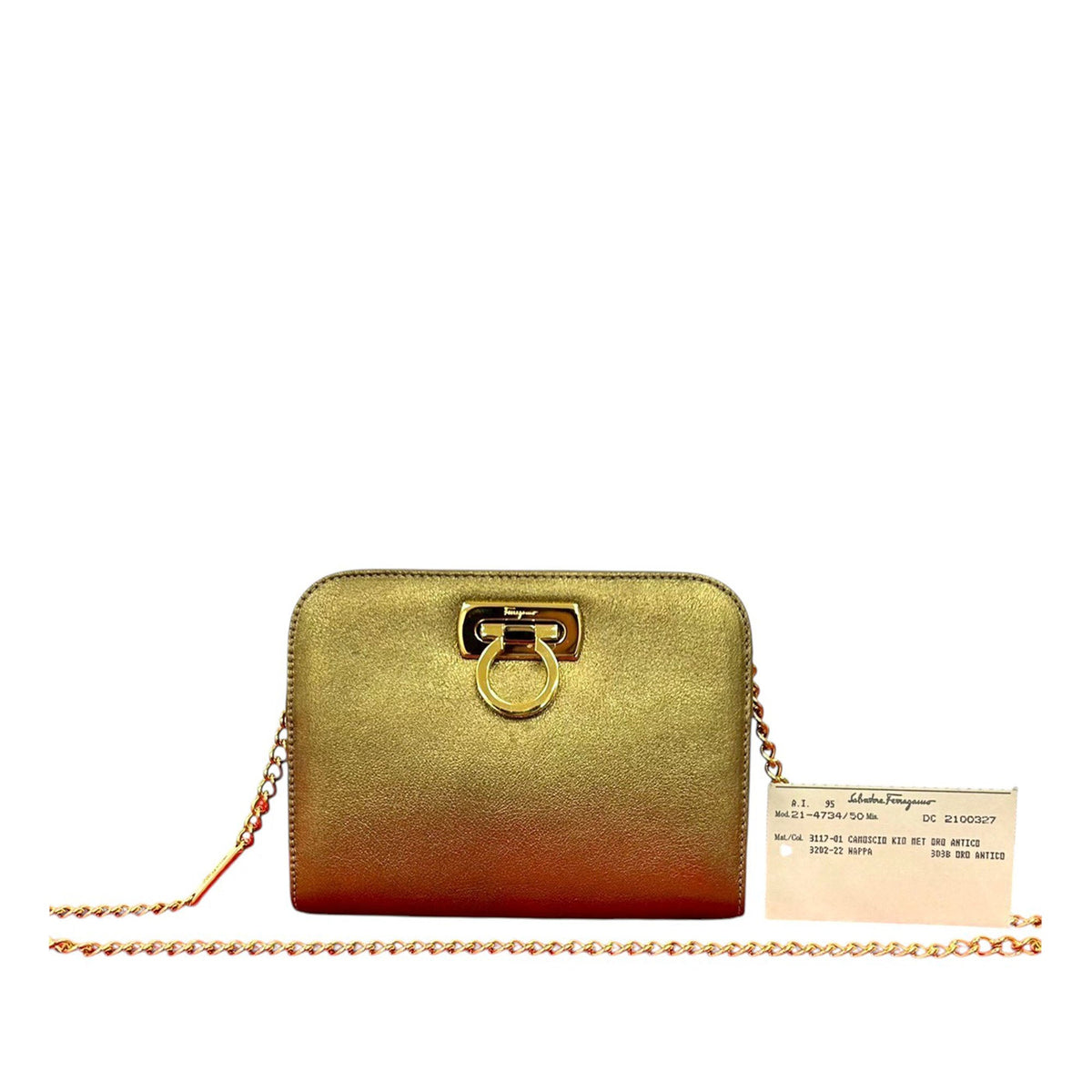 Ferragamo Metallic Leather Gancini Chain Crossbody — Gold