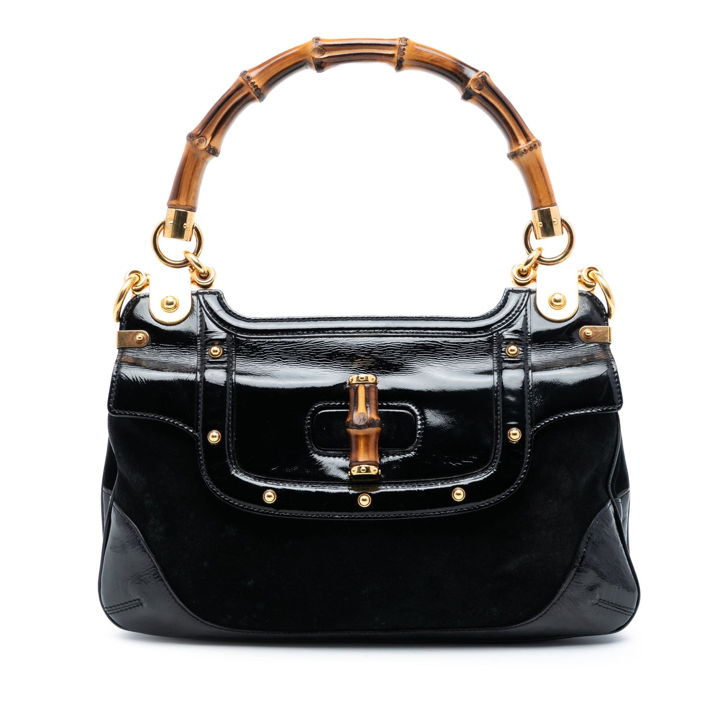 Gucci Suede and Patent Peggy Bamboo Top Handle Bag