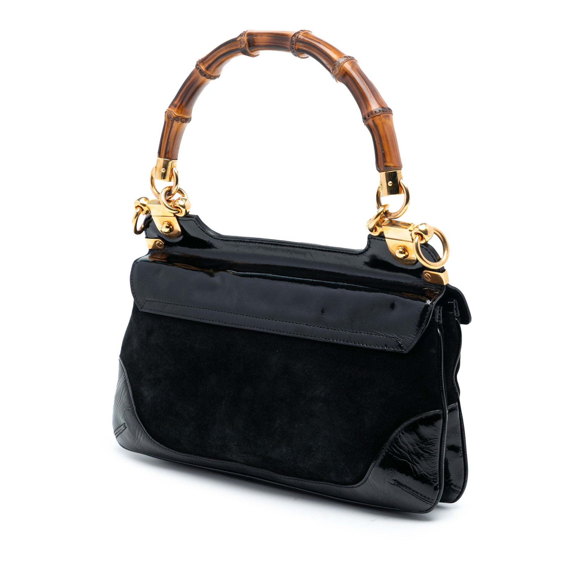 Gucci Suede and Patent Peggy Bamboo Top Handle Bag