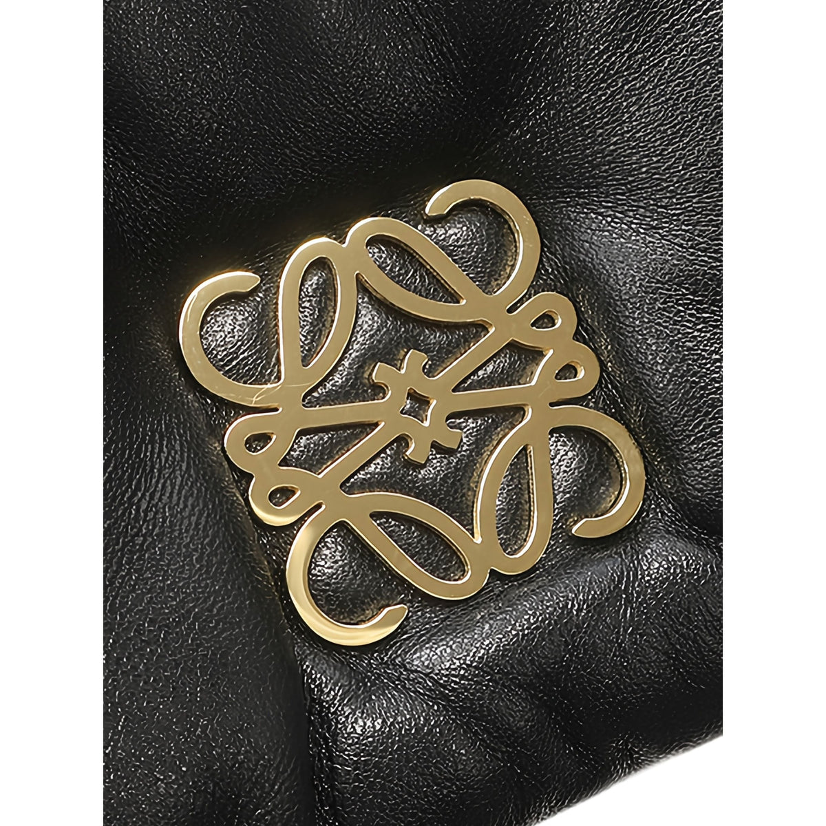 LOEWE Mini Shiny Lambskin Goya Puffer Bag — Black