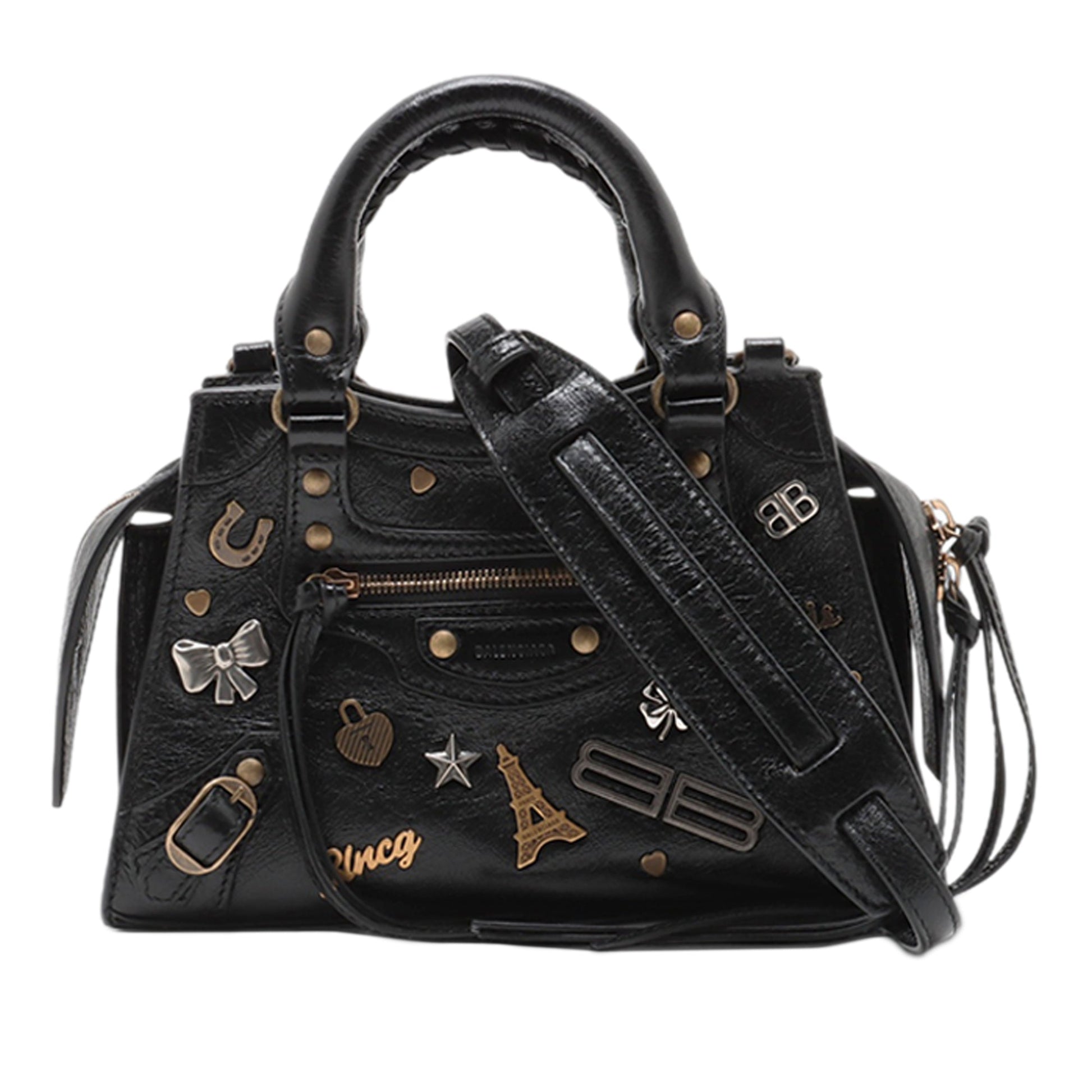 Balenciaga Mini Lambskin Embellished Motocross Neo Classic City Satchel