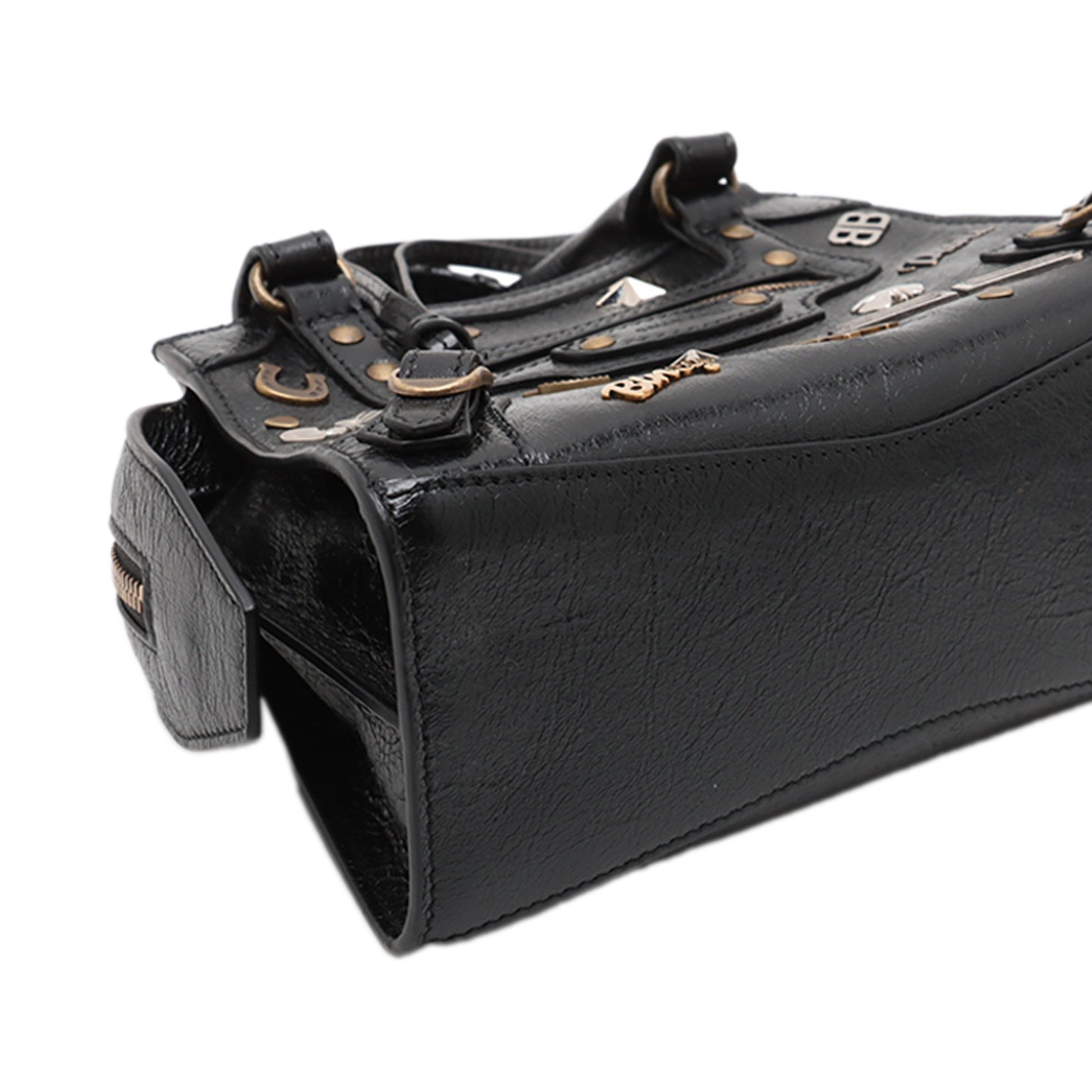 Balenciaga Mini Lambskin Embellished Motocross Neo Classic City Satchel