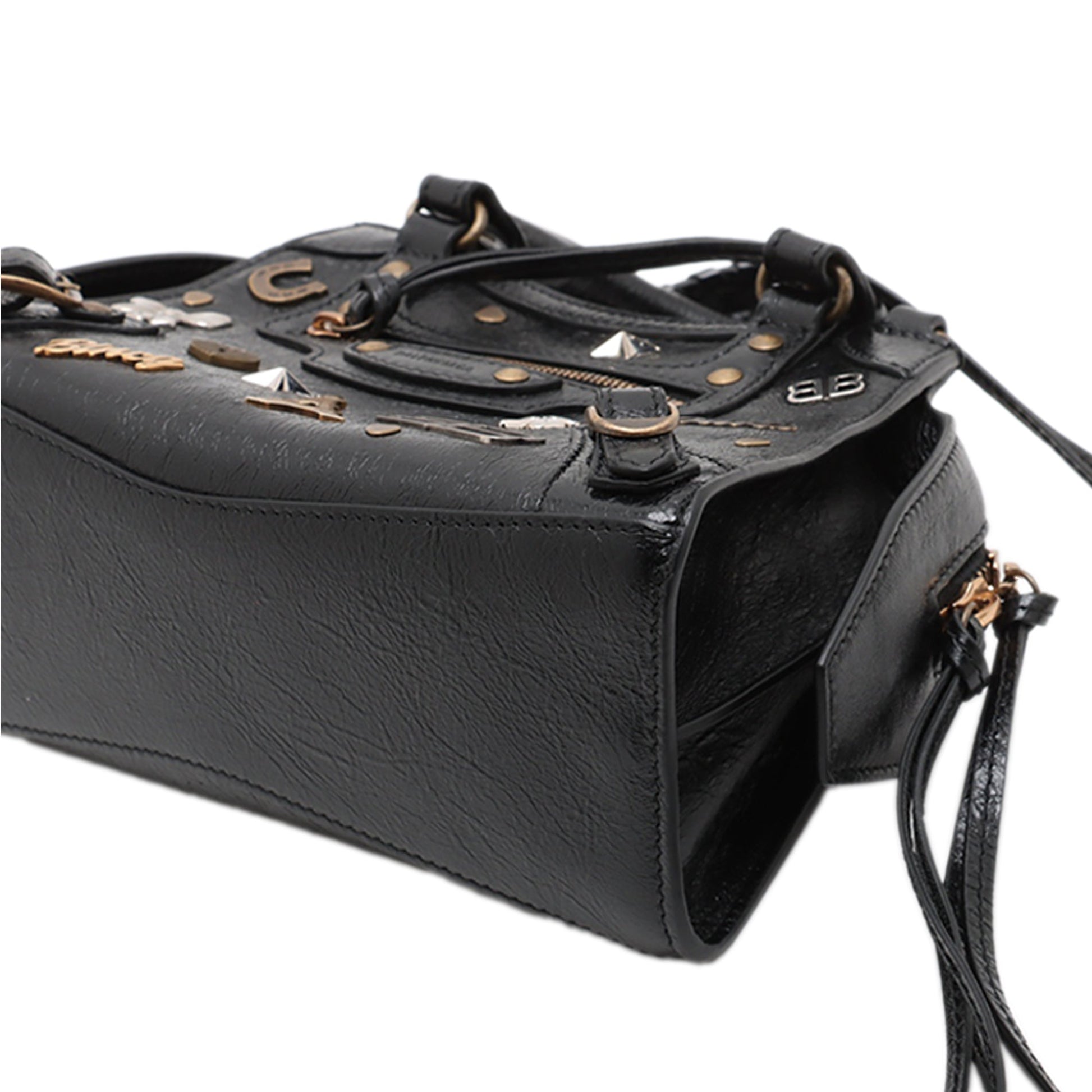 Balenciaga Mini Lambskin Embellished Motocross Neo Classic City Satchel