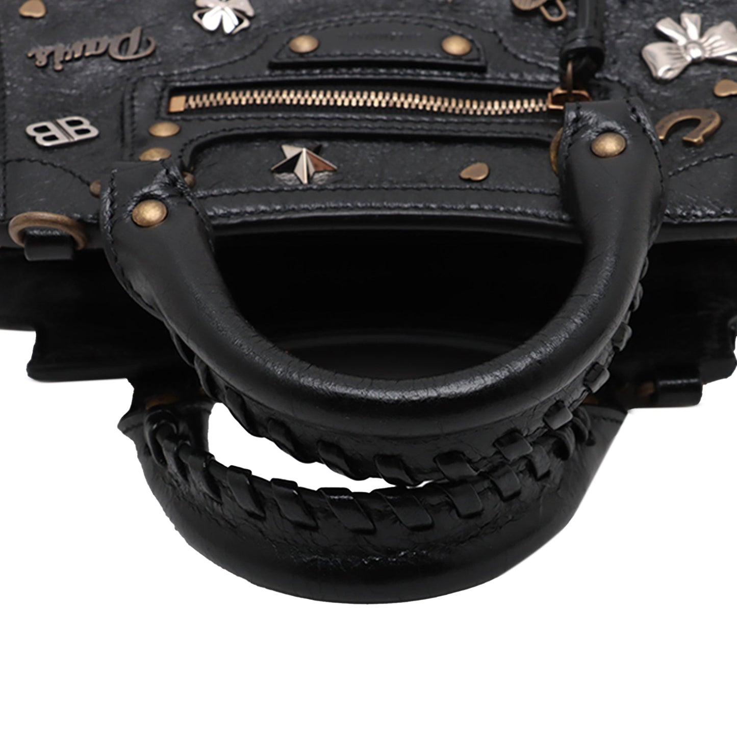 Balenciaga Mini Lambskin Embellished Motocross Neo Classic City Satchel
