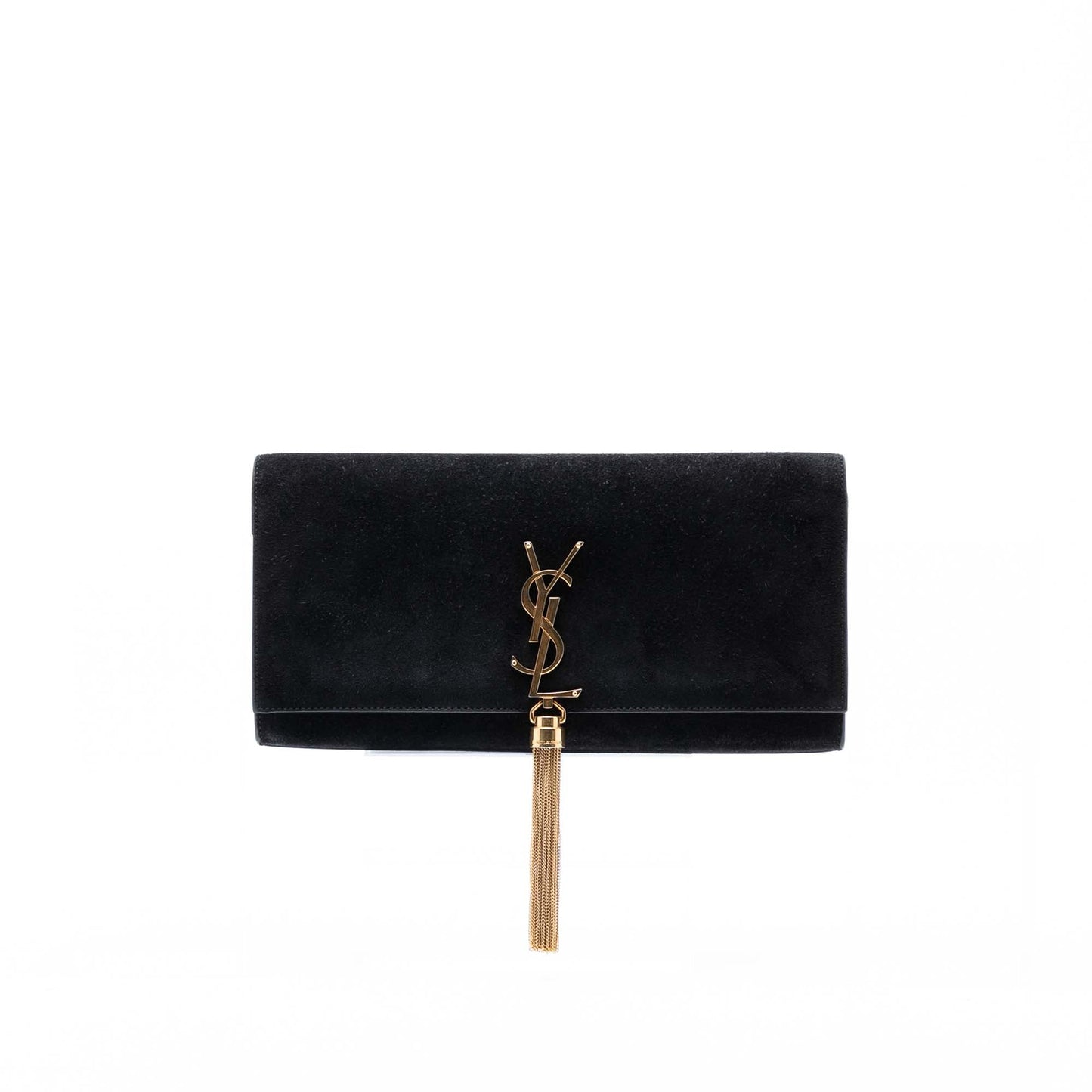 Saint Laurent Suede Monogram Kate Tassel Clutch