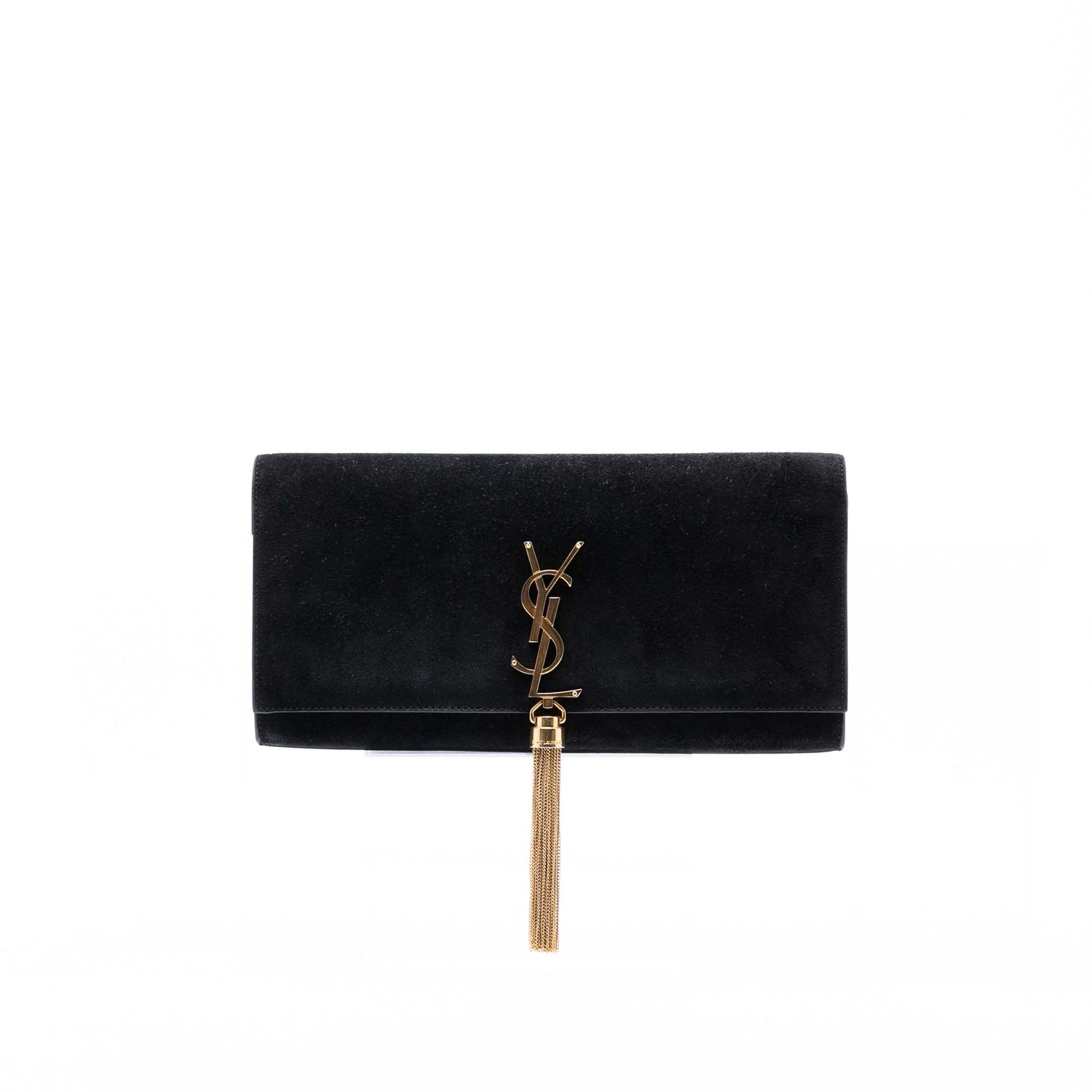 Saint Laurent Suede Monogram Kate Tassel Clutch