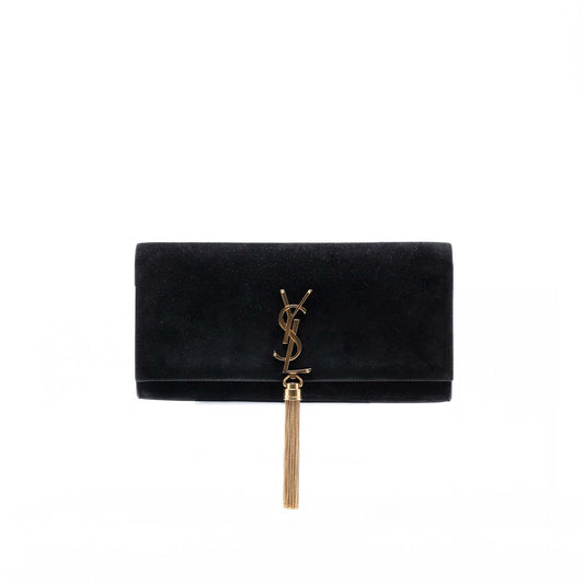 Saint Laurent Suede Monogram Kate Tassel Clutch