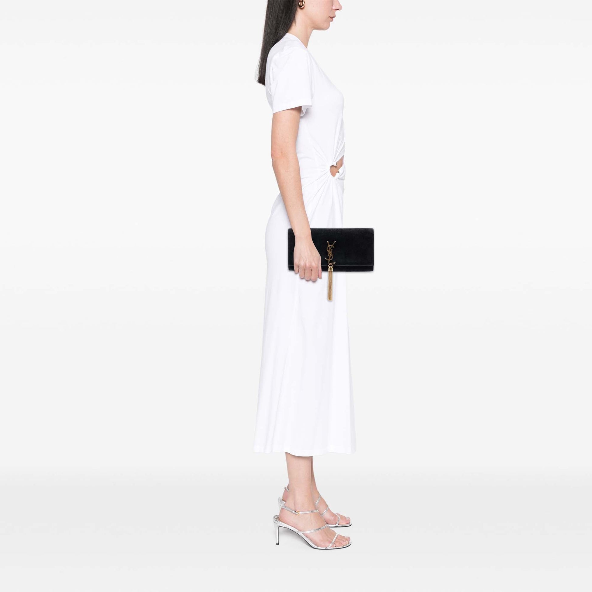 Saint Laurent Suede Monogram Kate Tassel Clutch