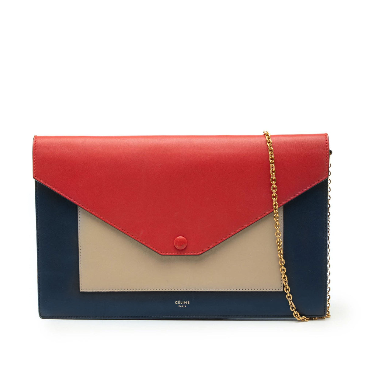 Celine Large Tricolor Leather Pocket Envelope Flap on Chain