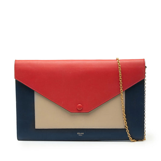 Celine Large Tricolor Leather Pocket Envelope Flap on Chain