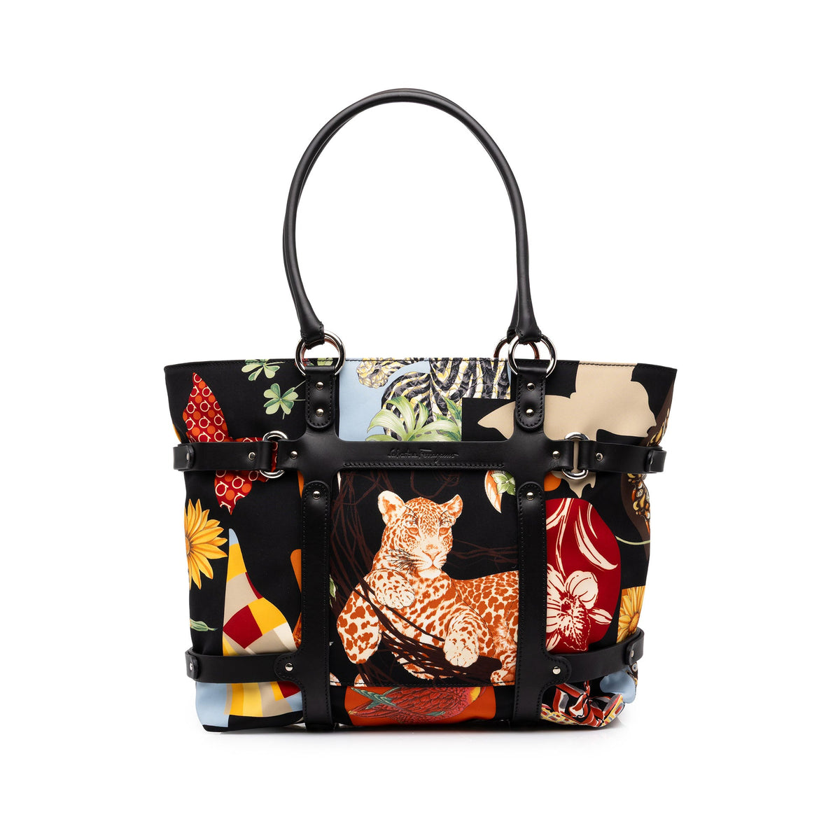 Ferragamo Nylon Fiera Carnival Tote — Black