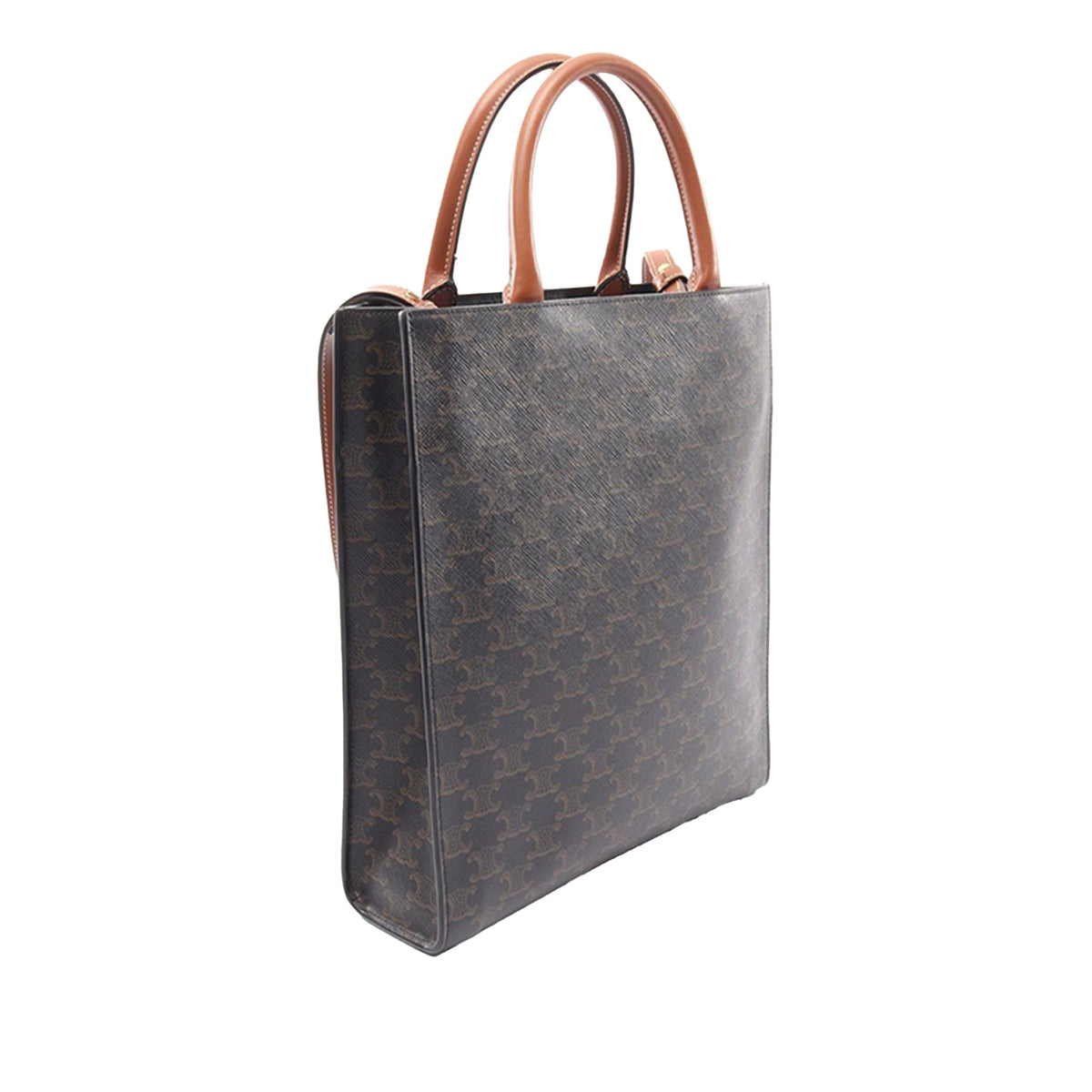 Celine Small Triomphe Coated Canvas Vertical Cabas Tote — Brown