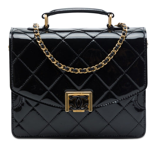 Chanel CC Quilted Patent Accordion Pushlock Top Handle Flap