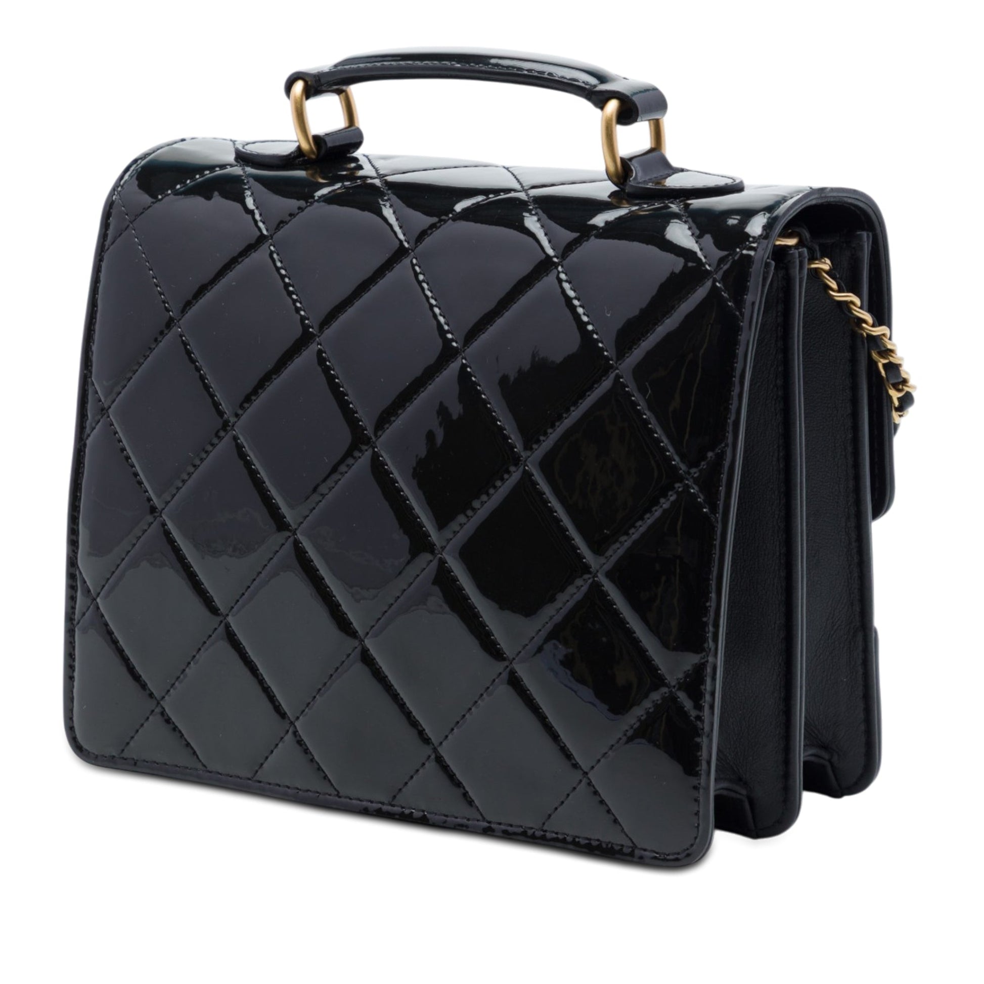 Chanel CC Quilted Patent Accordion Pushlock Top Handle Flap