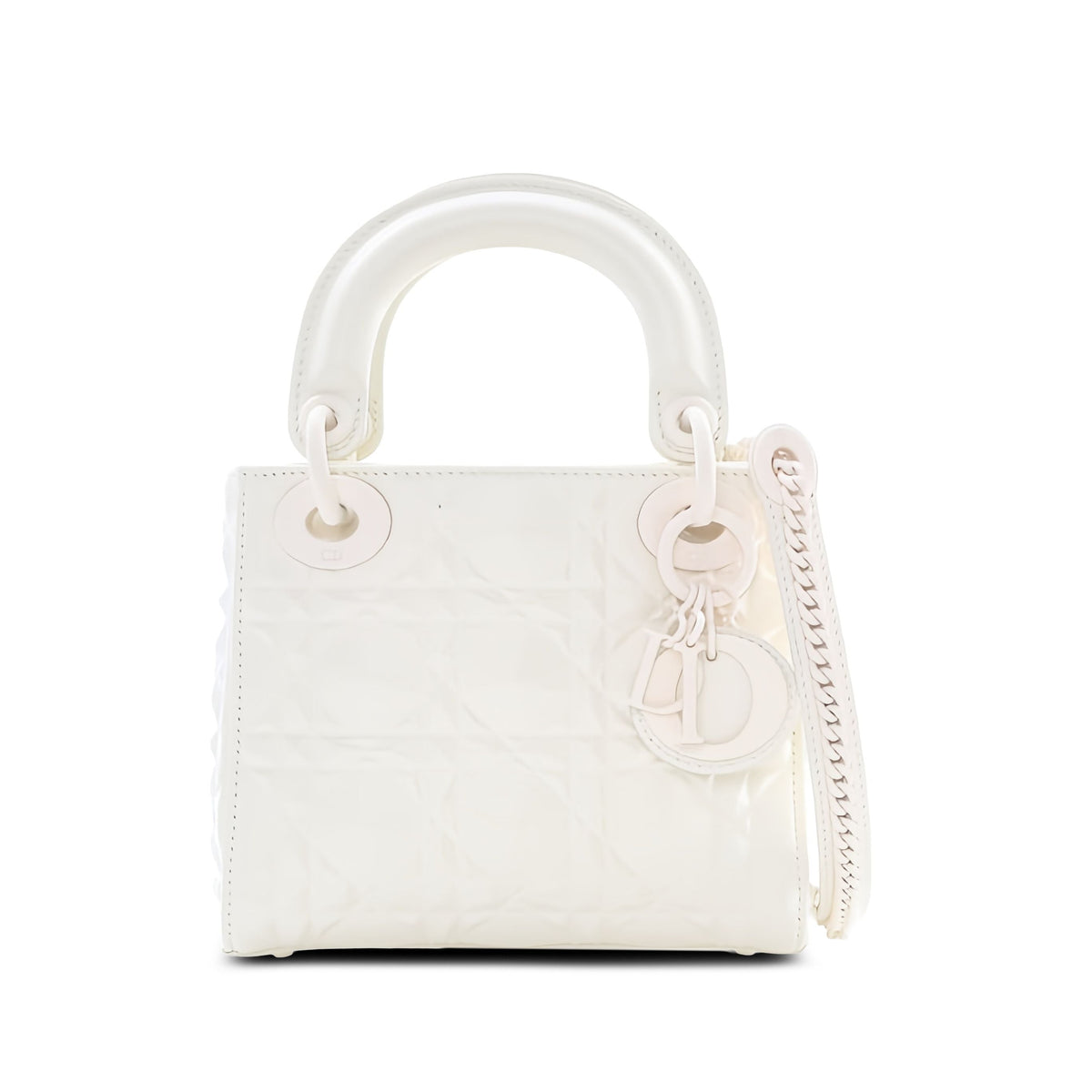 Dior Mini Ultra Matte Calfskin Diamond Cannage Lady Dior — White