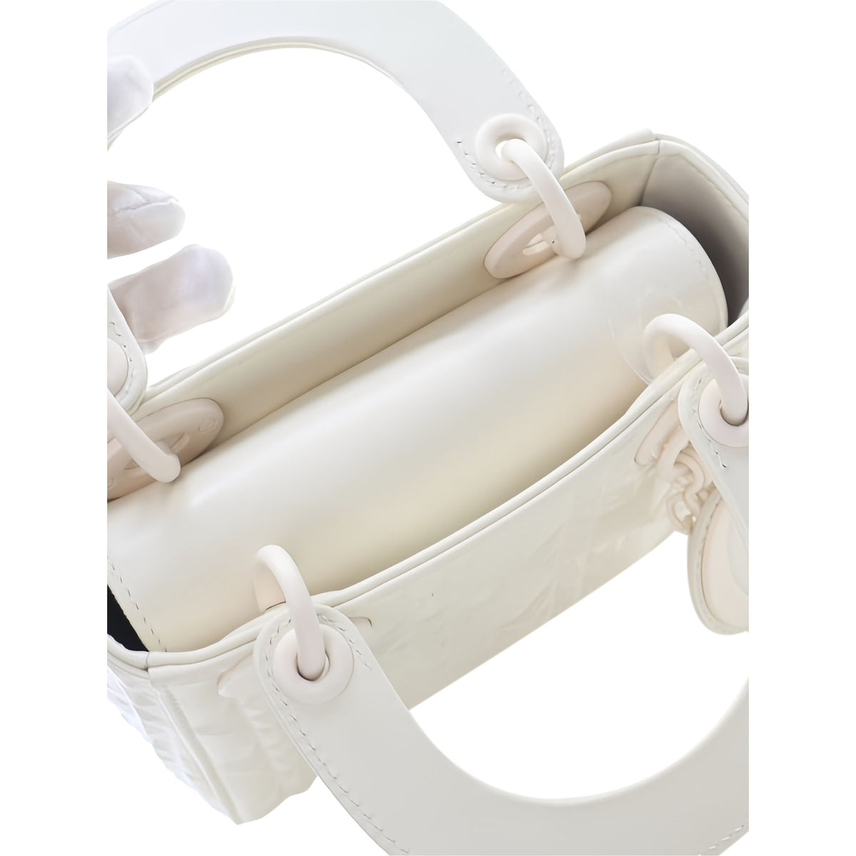 Dior Mini Ultra Matte Calfskin Diamond Cannage Lady Dior — White