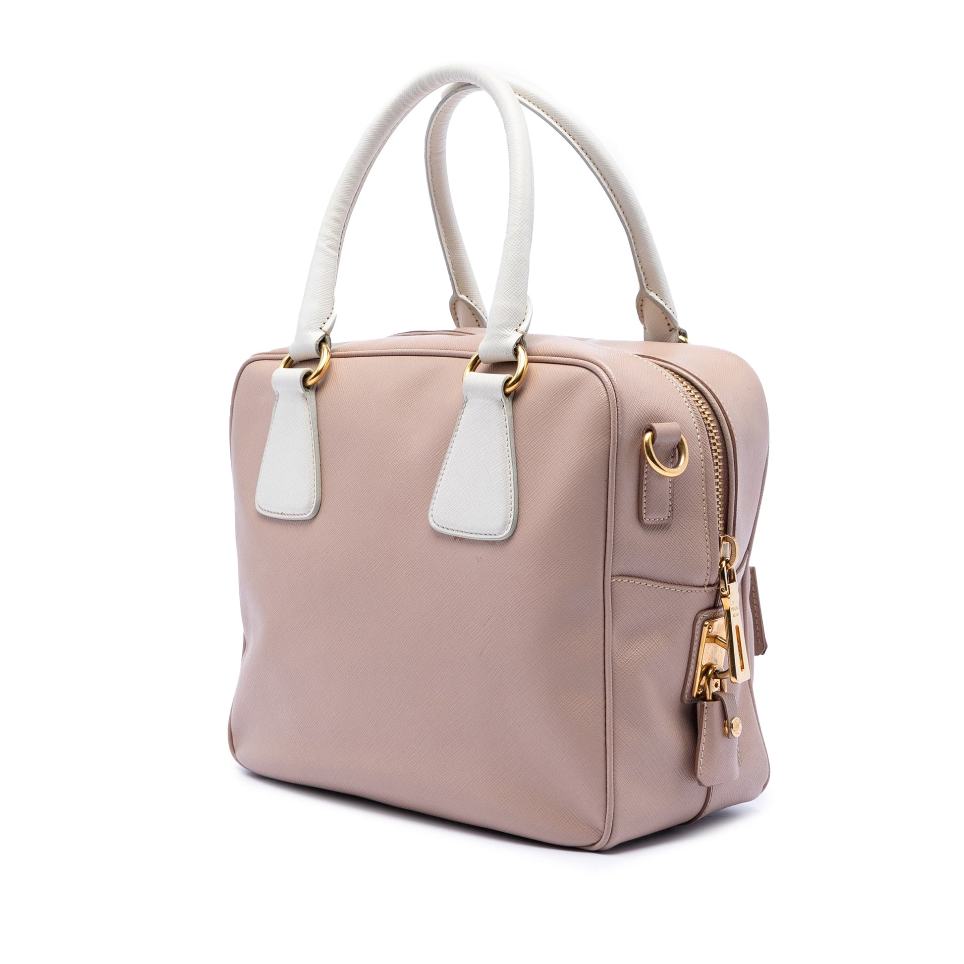 Prada Small Bicolor Saffiano Square Bauletto Satchel
