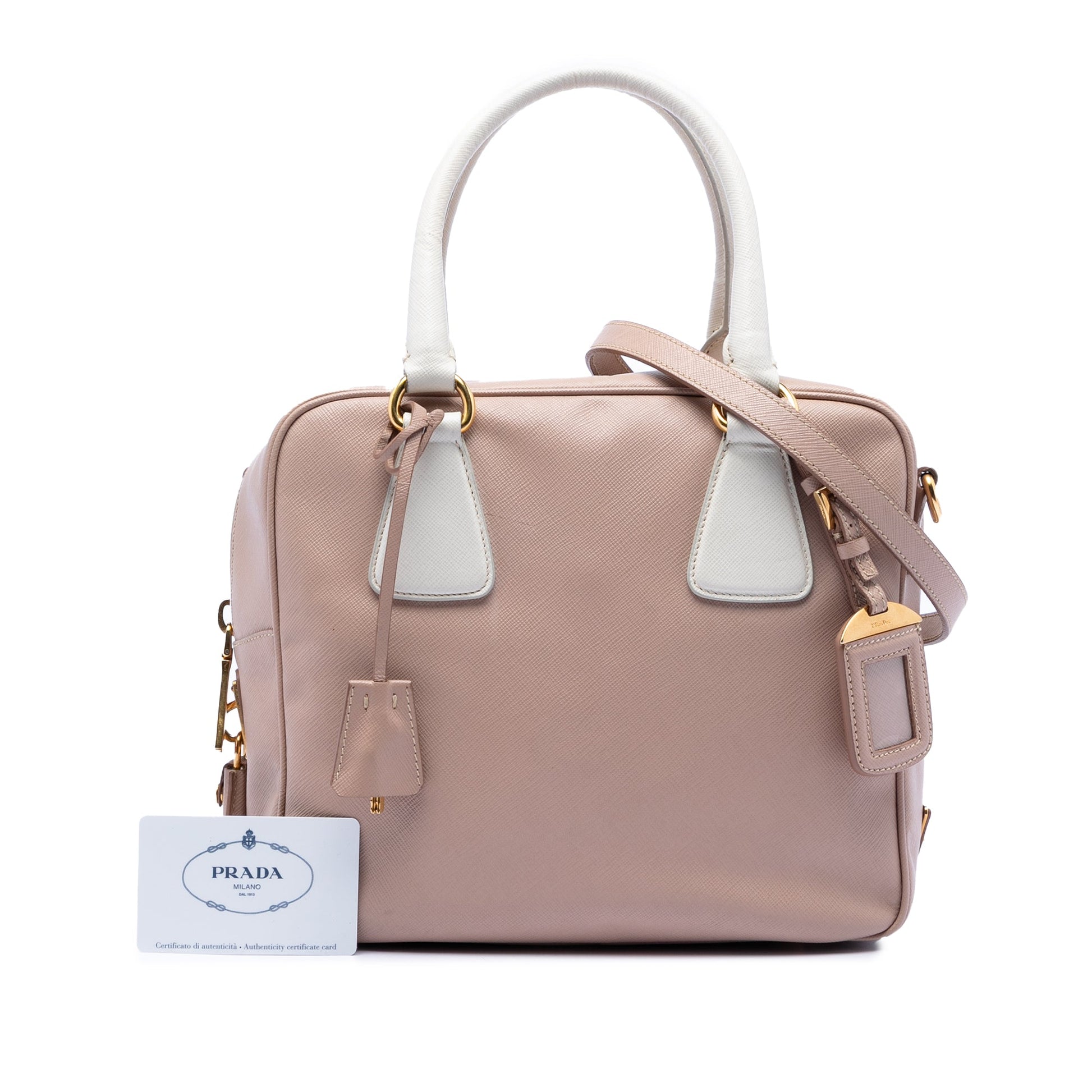 Prada Small Bicolor Saffiano Square Bauletto Satchel