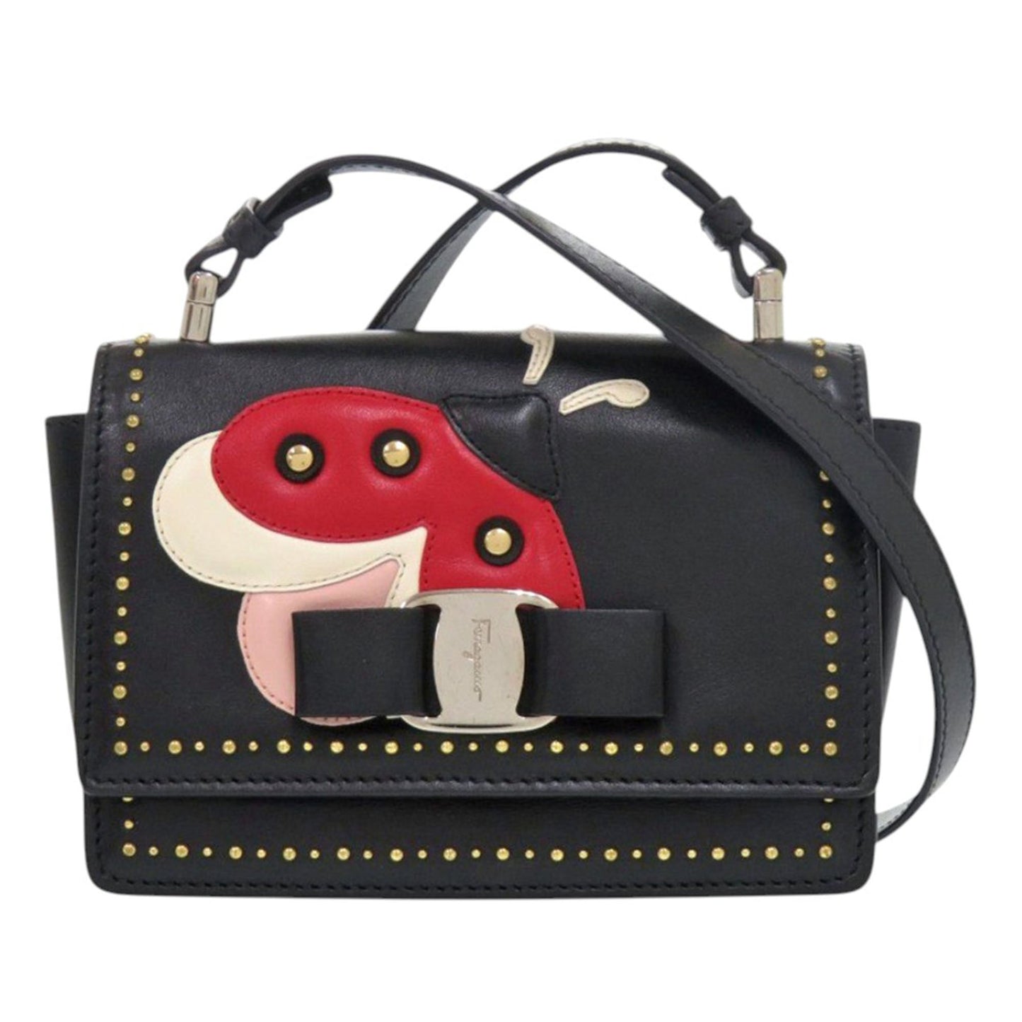 Ferragamo Studded Leather Ladybug Vara Bow Crossbody