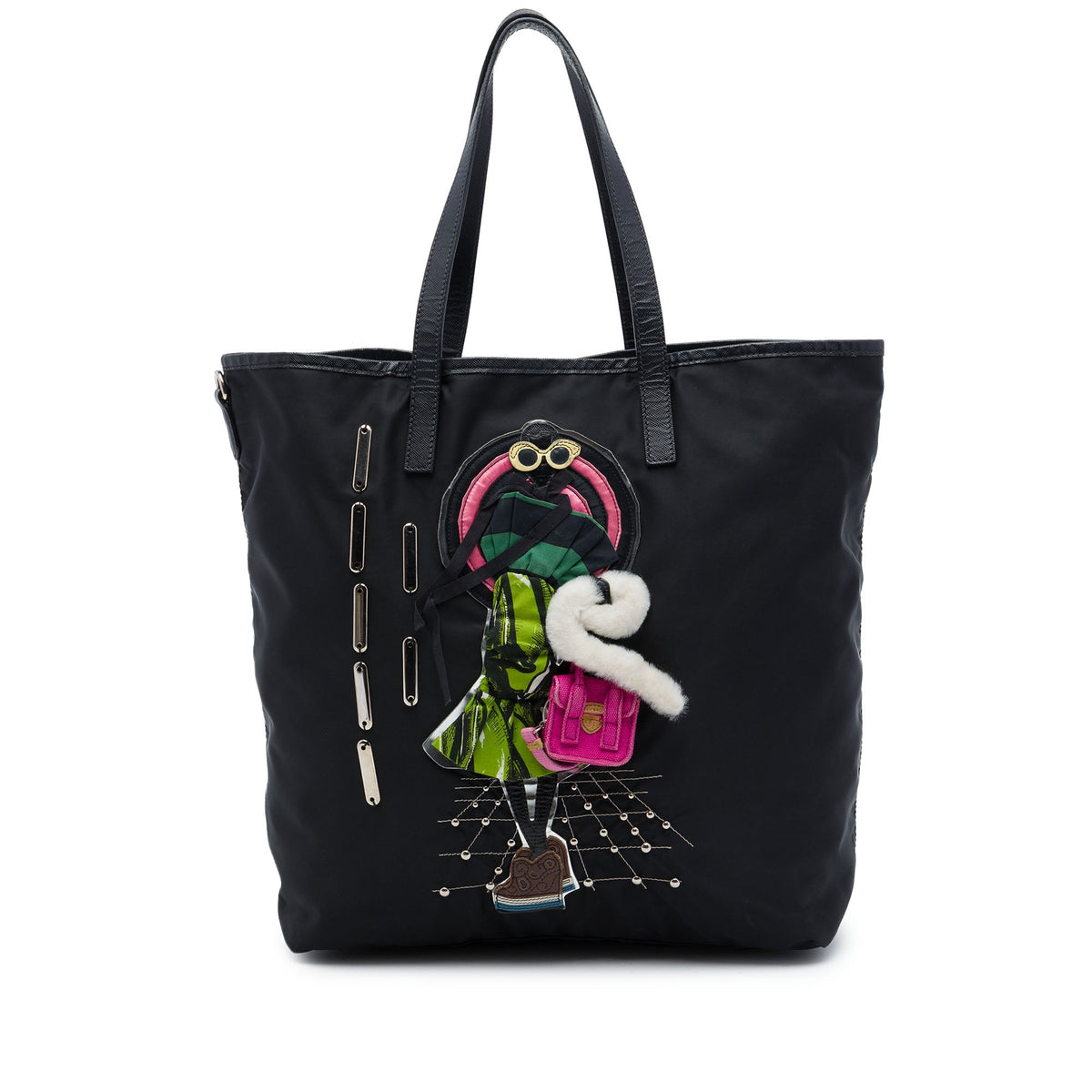 Prada Saffiano Trimmed Tessuto Robot Convertible Tote — Black