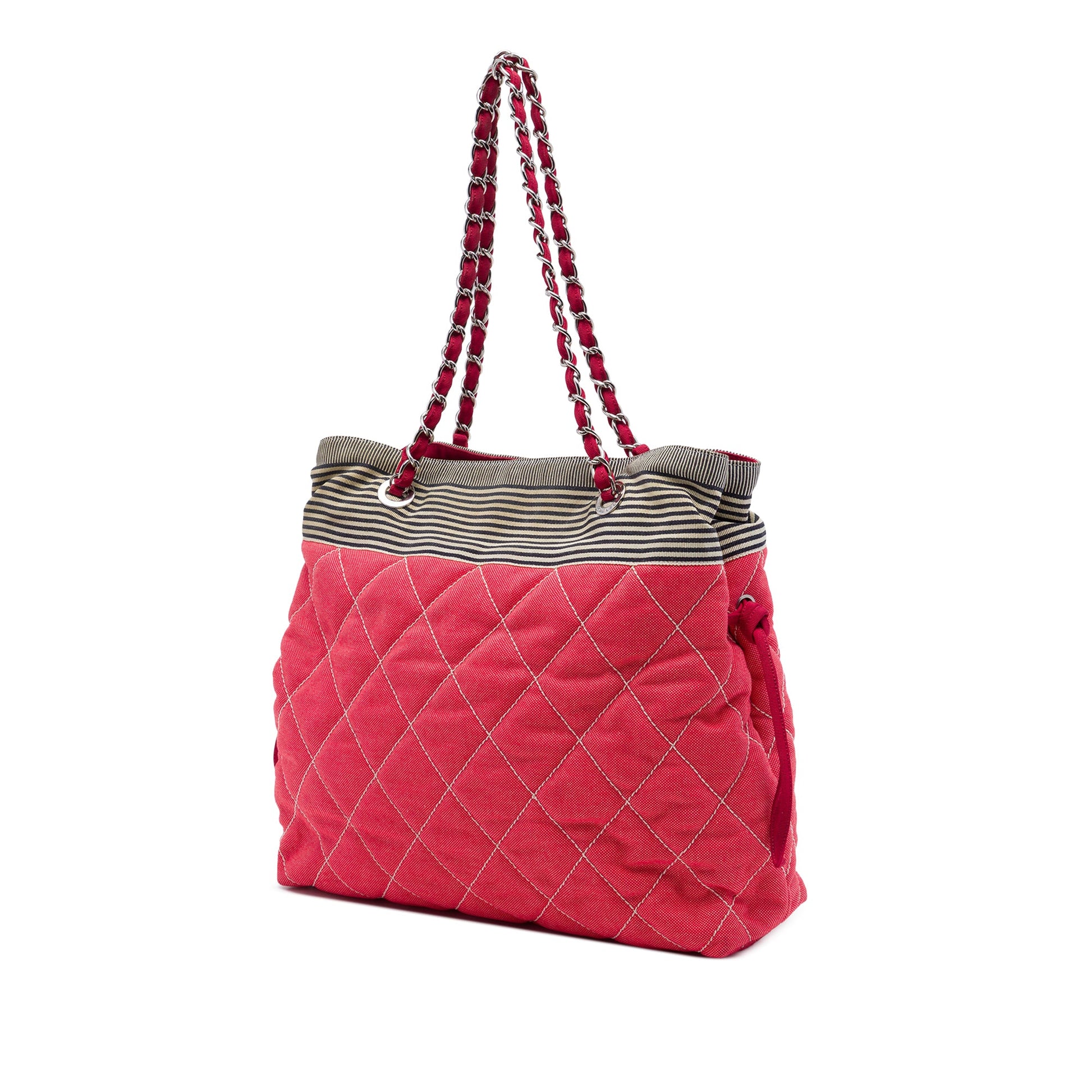 Chanel CC Quilted Denim Grosgrain Drawstring Tote