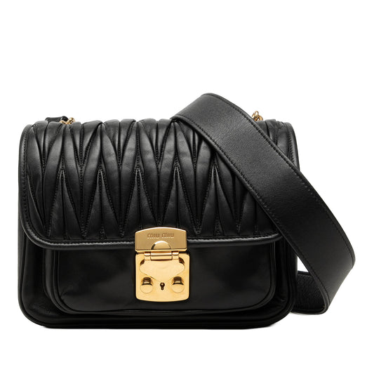 Miu Miu Matelasse Soft Lambskin Crossbody — Black