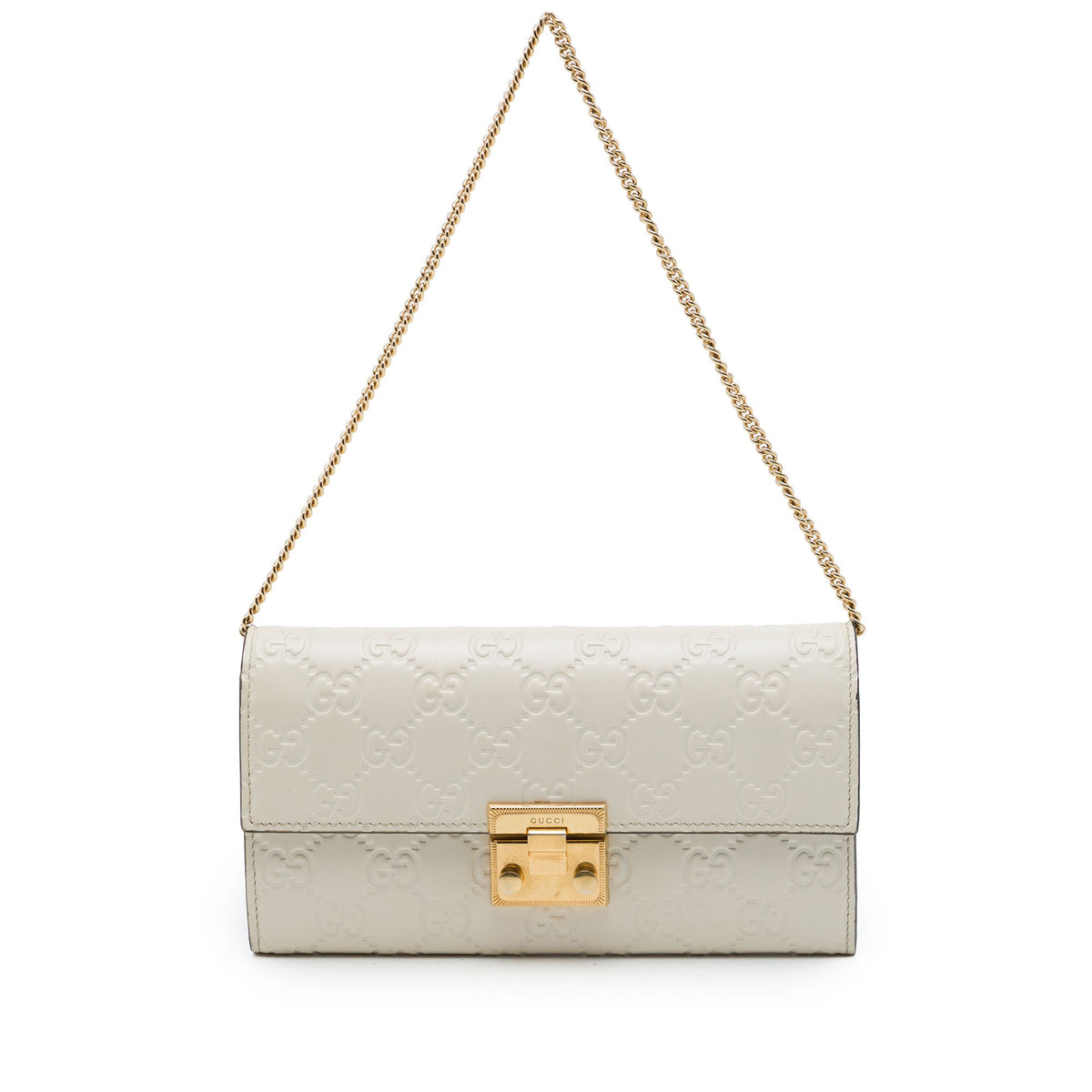 Gucci Guccissima Padlock Wallet On Chain — White