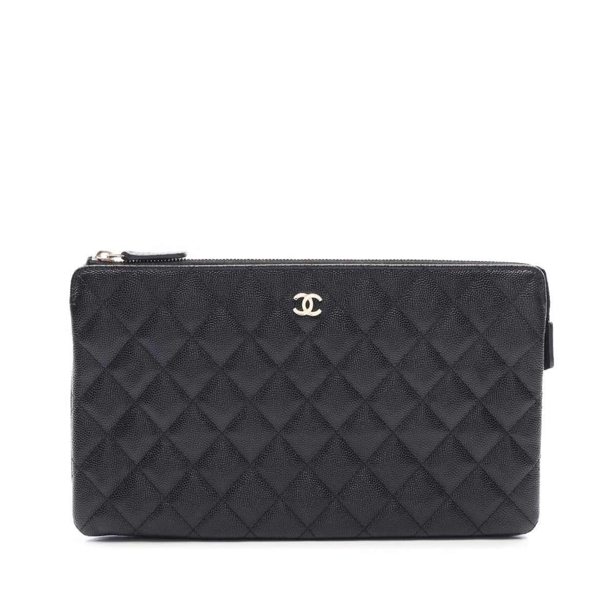 Chanel CC Quilted Caviar Zip Pouch — Black