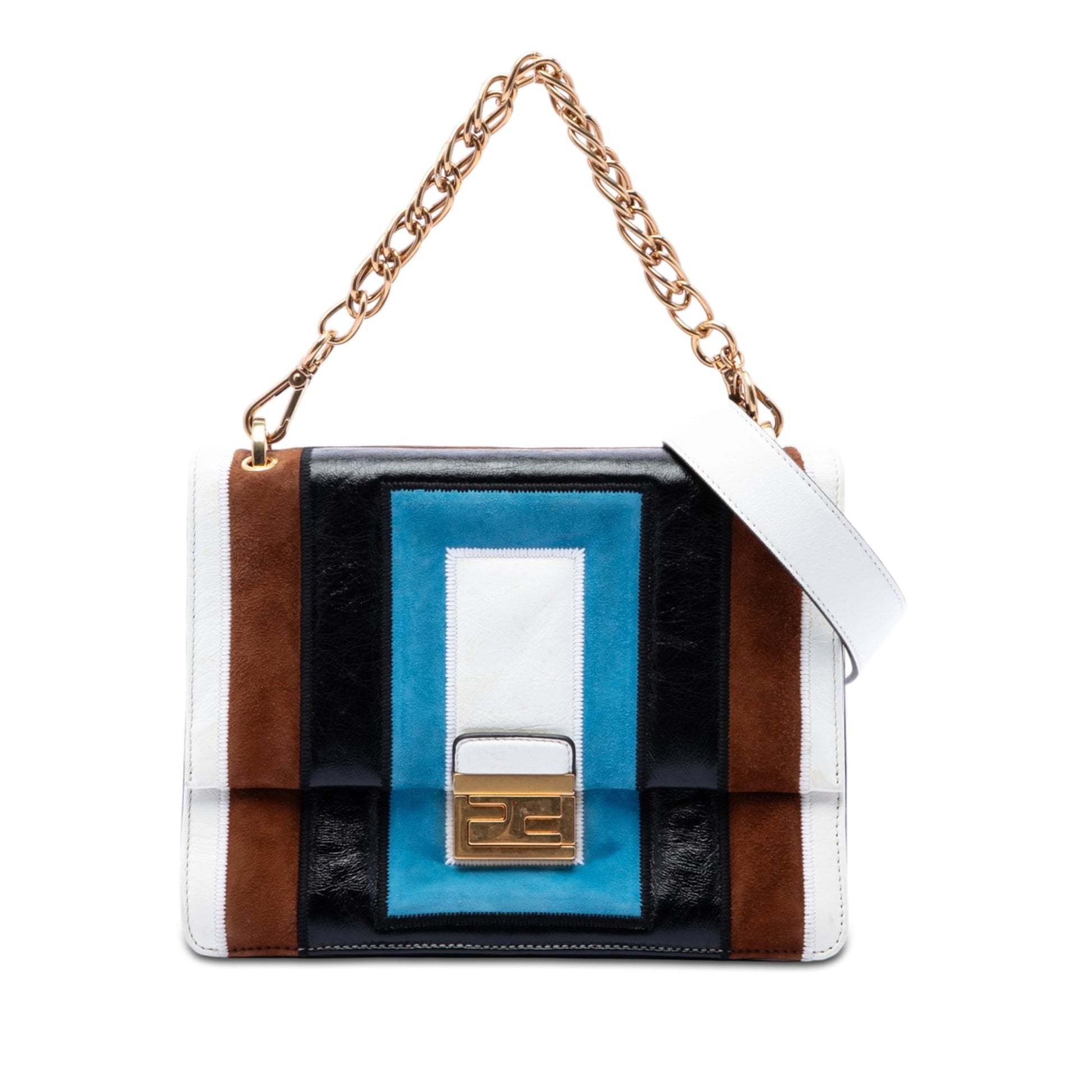Fendi Suede and Leather Kan U Colorblock Satchel